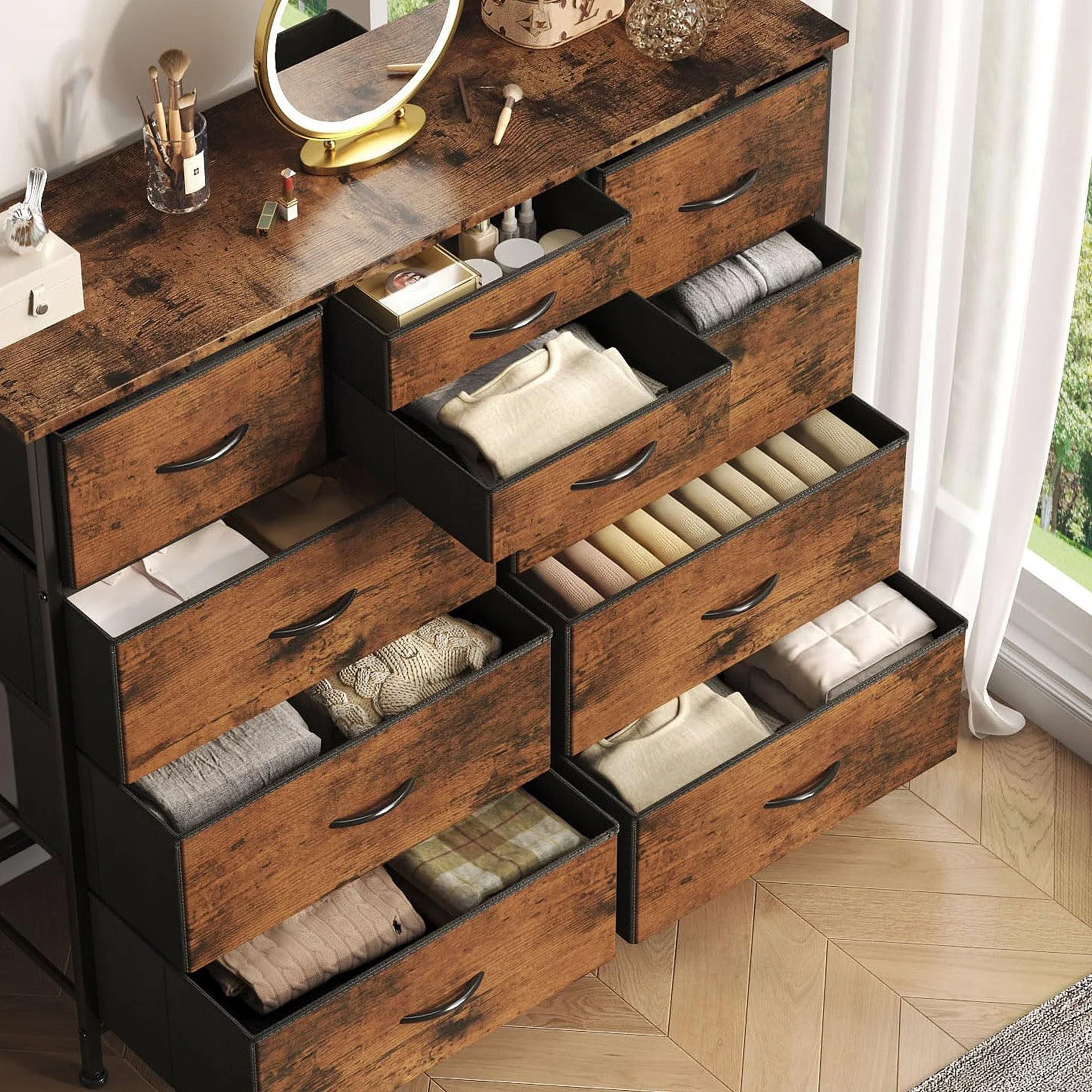Natalia 10 Drawers Lowboy Chest Dresser - Rustic Brown - Image 4