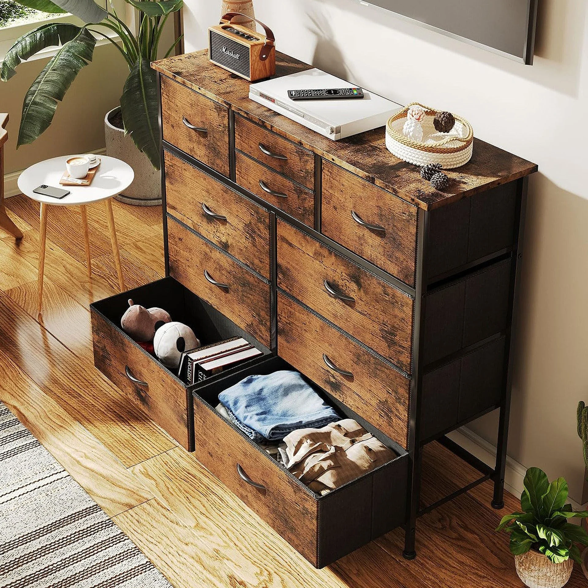 Natalia 10 Drawers Lowboy Chest Dresser - Rustic Brown - Image 5