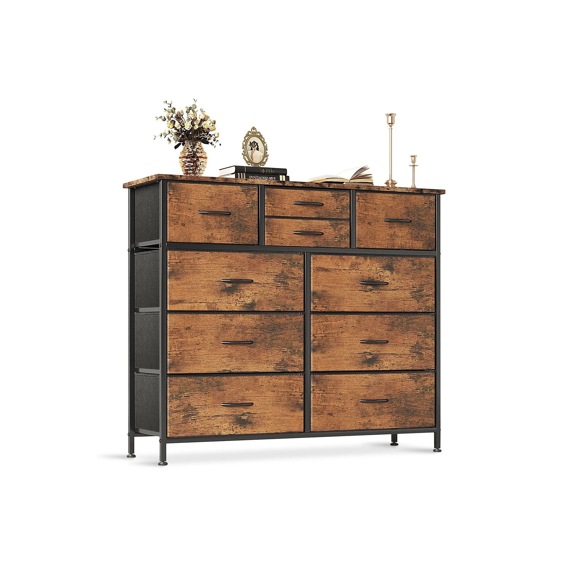 Natalia 10 Drawers Lowboy Chest Dresser - Rustic Brown - Image 6