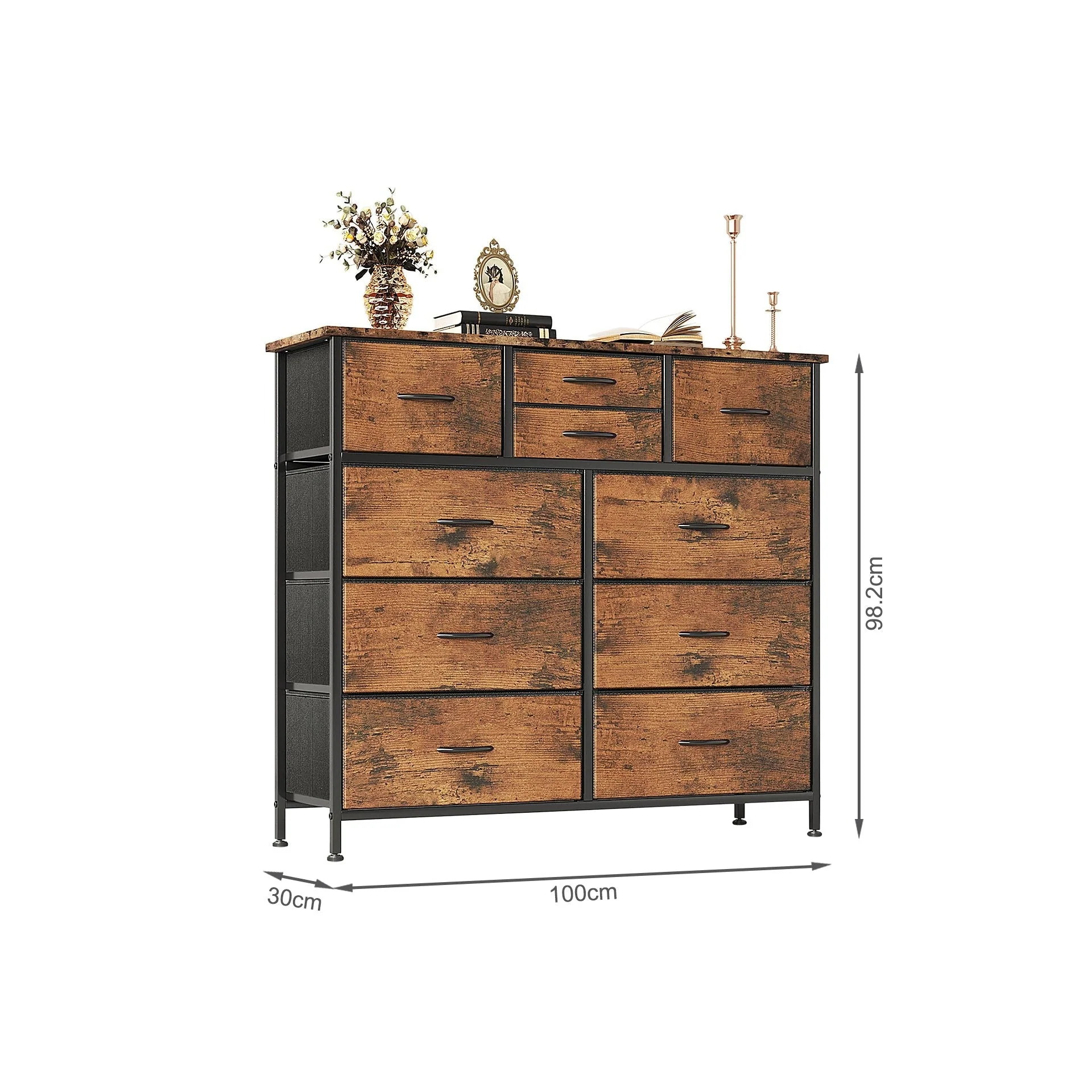 Natalia 10 Drawers Lowboy Chest Dresser - Rustic Brown - Image 8
