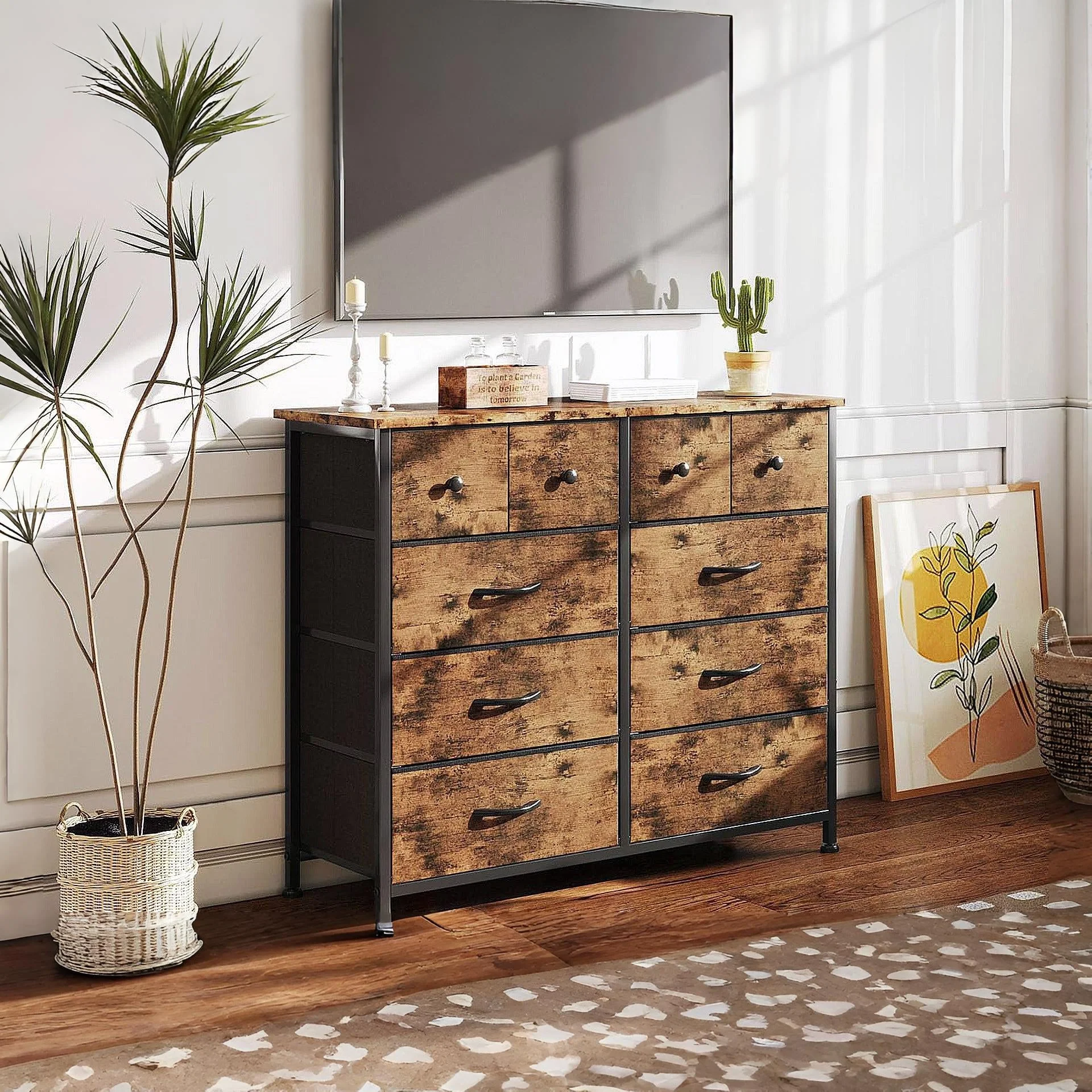 Natalia 10 Drawers Lowboy - Rustic Brown - Image 3