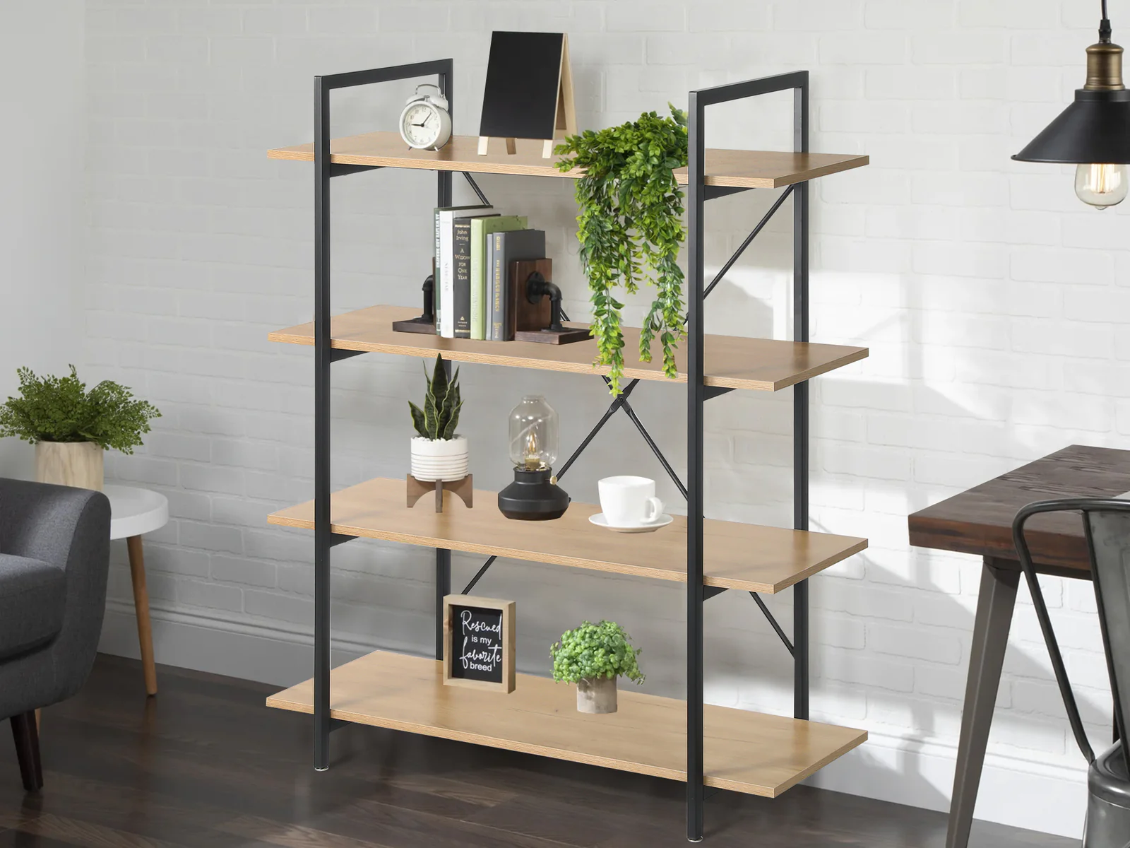 NATRON 4 Tier Bookshelf - Oak - Image 2