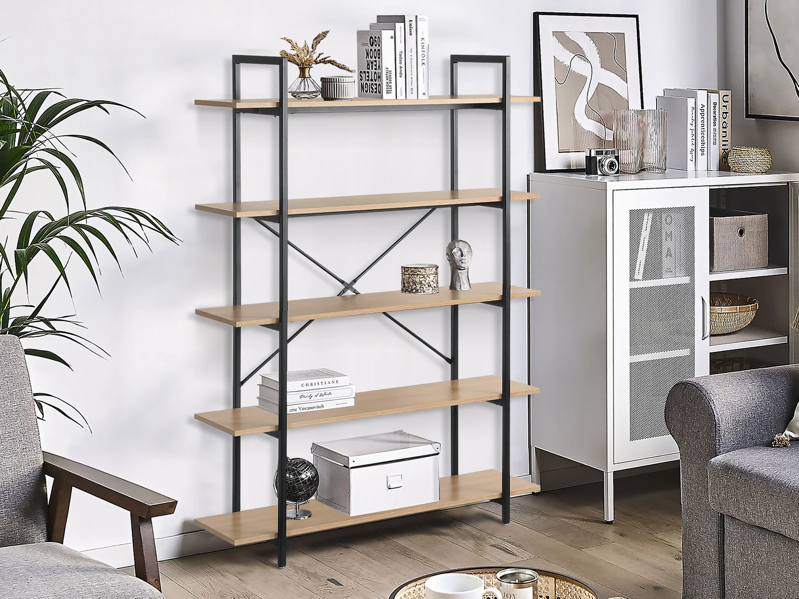 NATRON 5 Tier Bookshelf - Oak