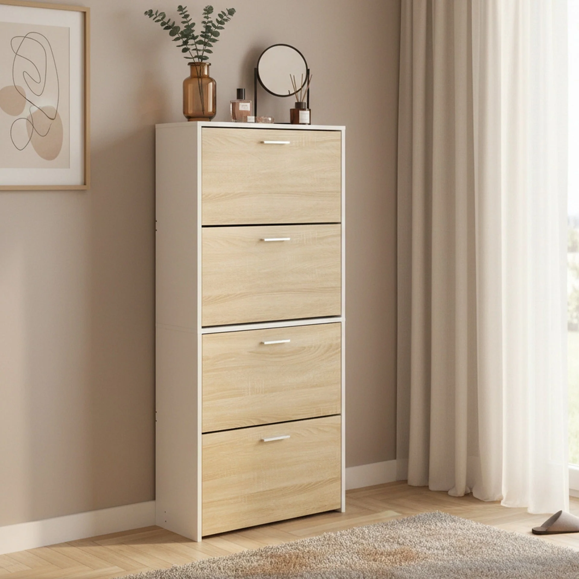 Navo 4 Drawer Shoe Cabinet Storage Rack - White Oak