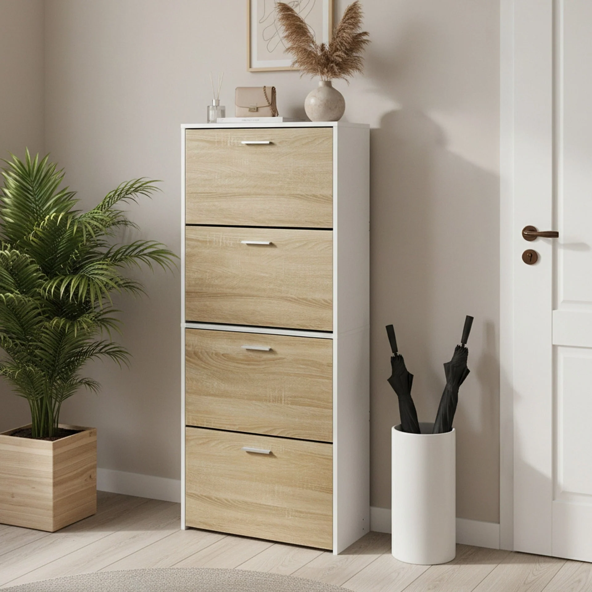Navo 4 Drawer Shoe Cabinet Storage Rack - White Oak - Image 3