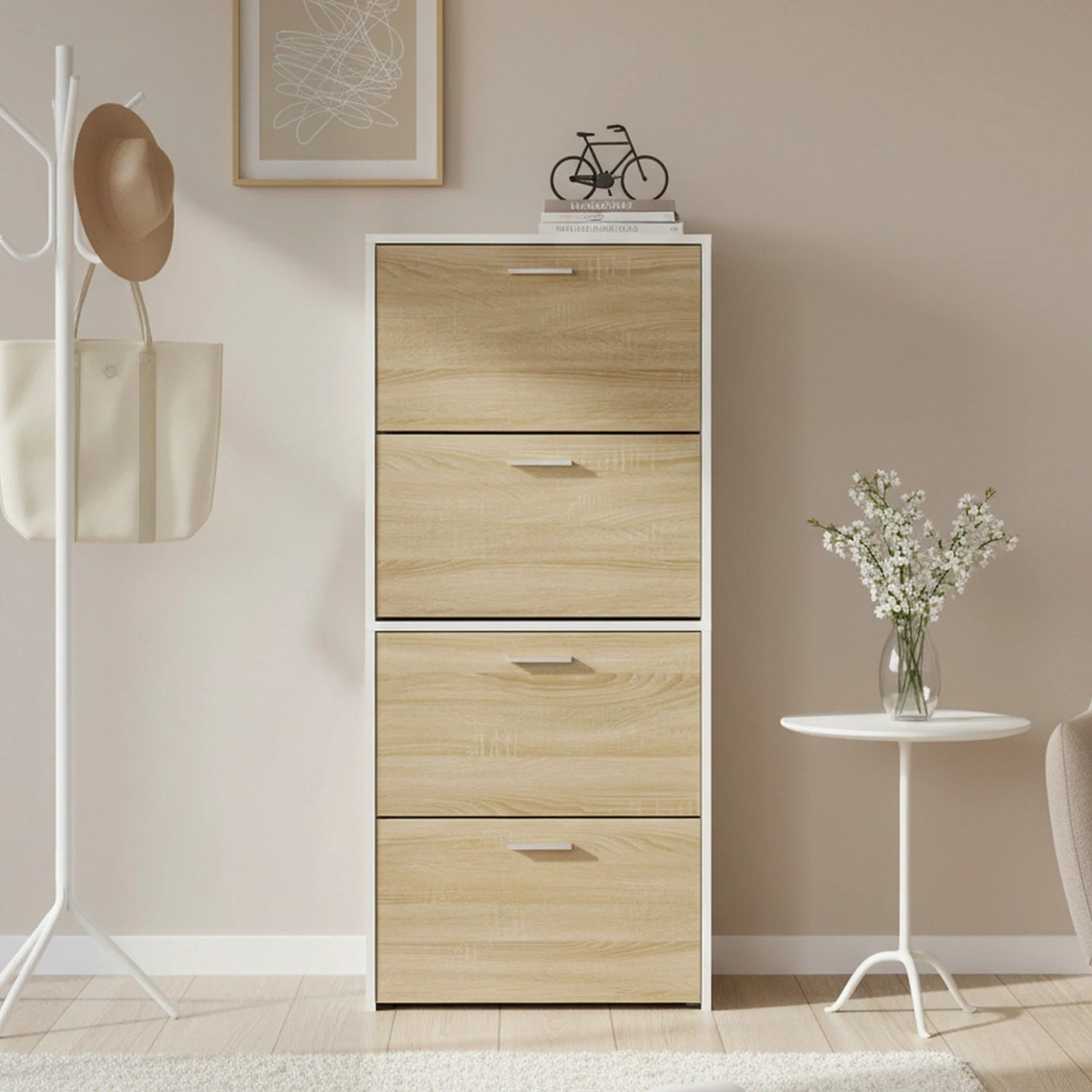 Navo 4 Drawer Shoe Cabinet Storage Rack - White Oak - Image 4