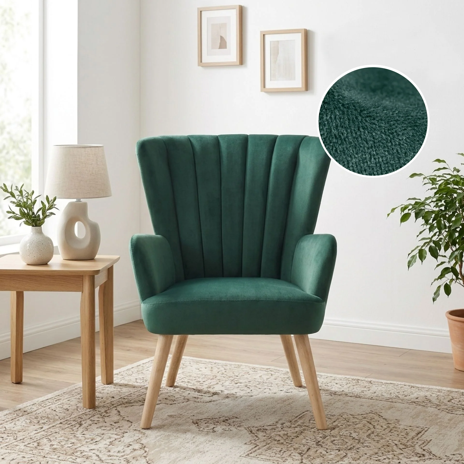 Neil Velvet Armchair - Green - Image 2