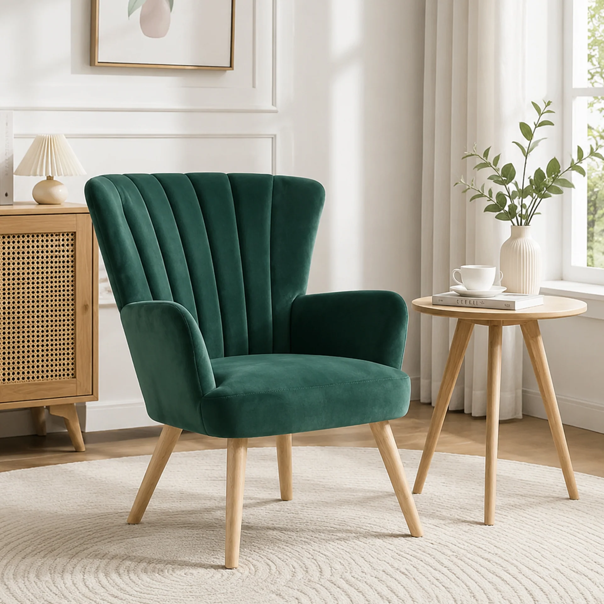 Neil Velvet Armchair - Green - Image 3