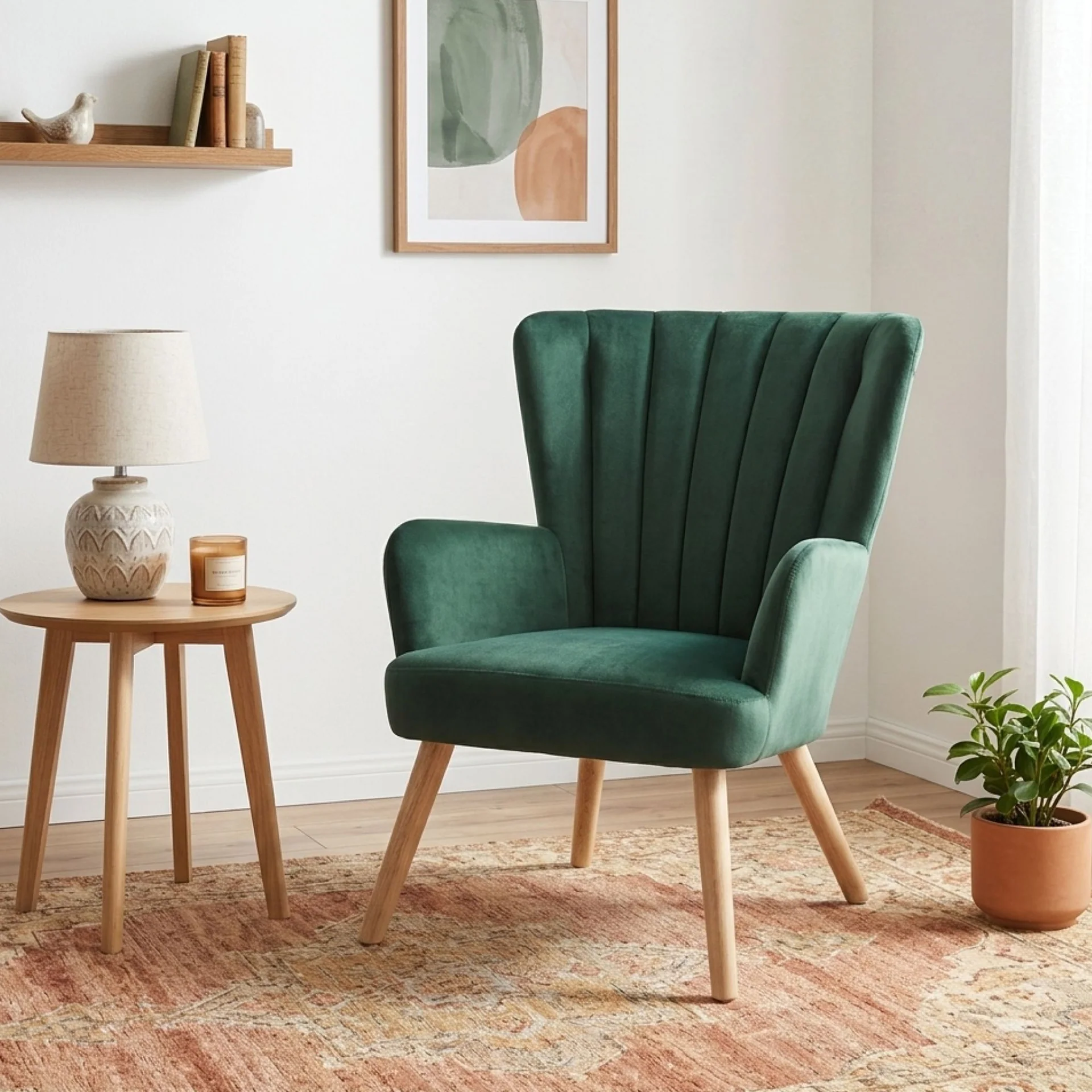 Neil Velvet Armchair - Green - Image 4