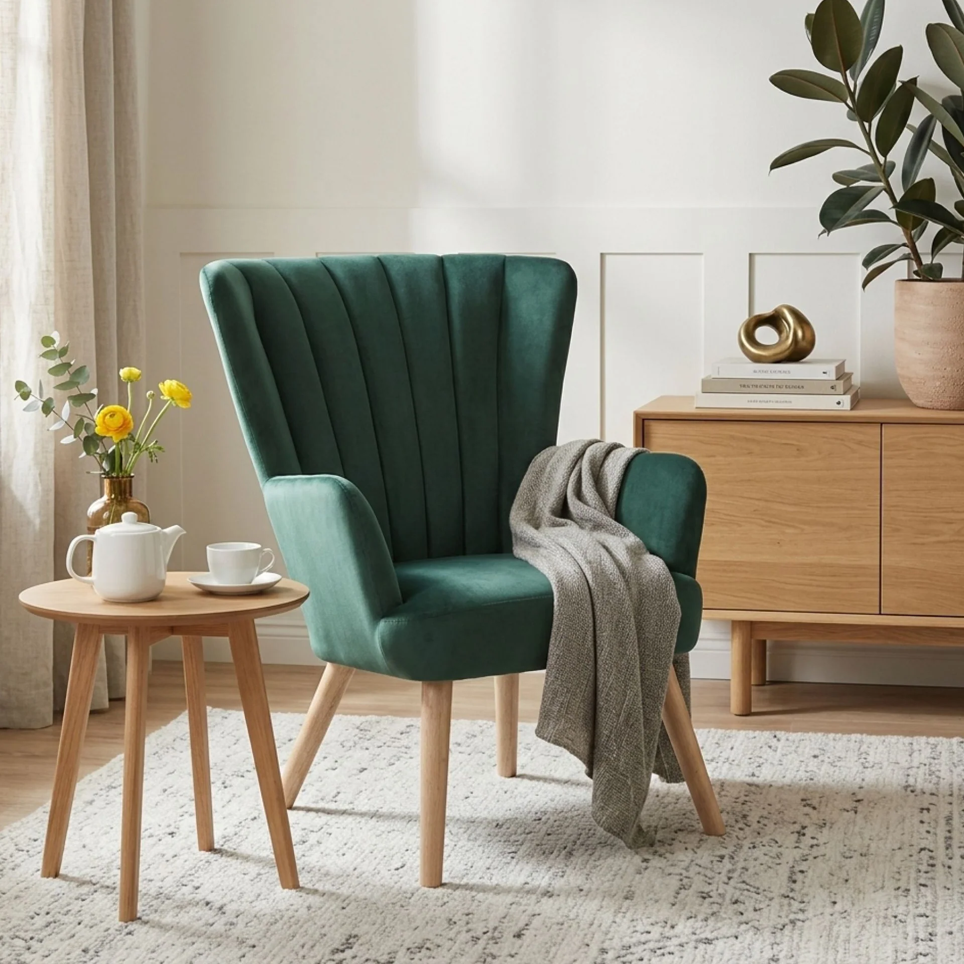 Neil Velvet Armchair - Green - Image 5