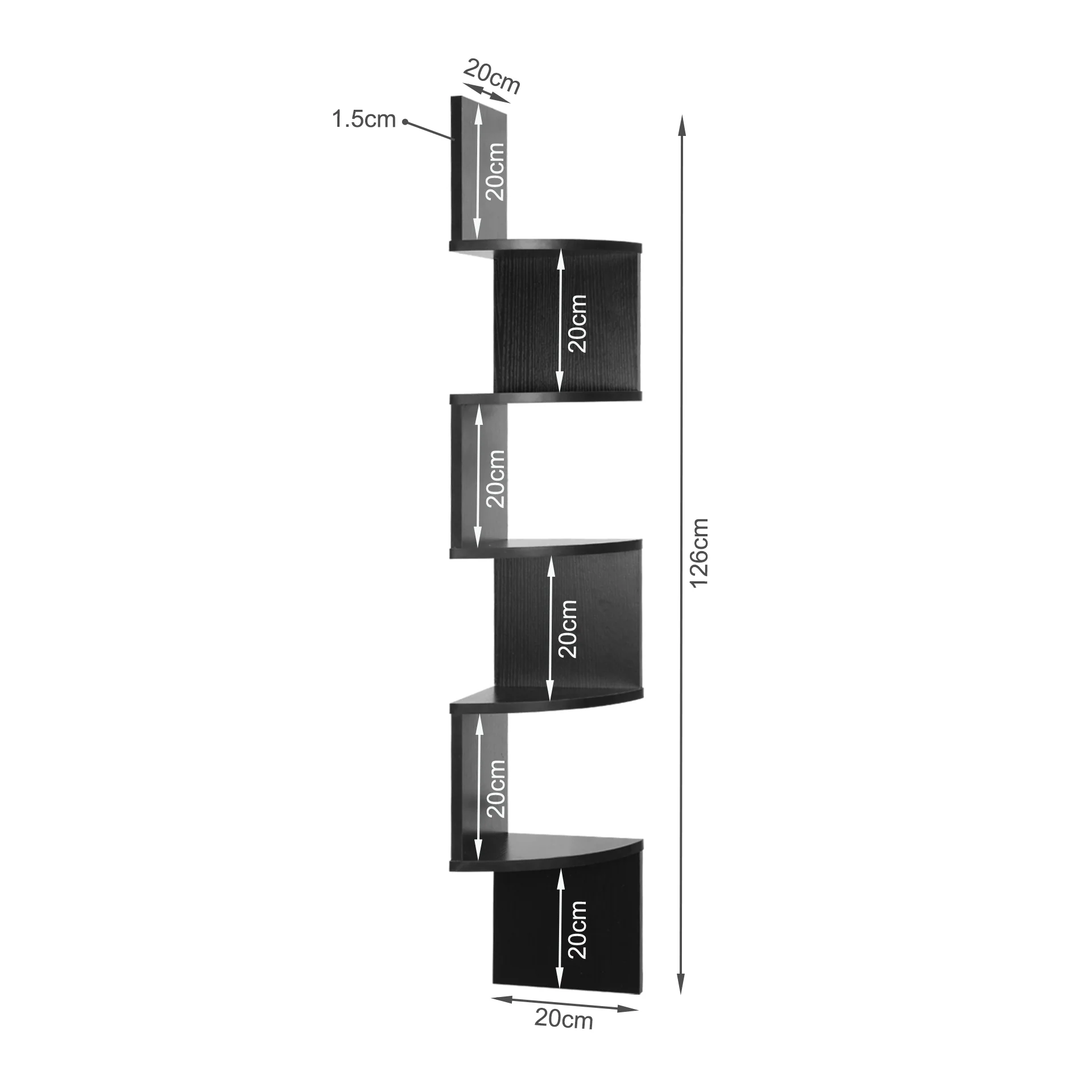 Nemi 5 Tier Wall Mounted Corner Shelf - Black - Image 11