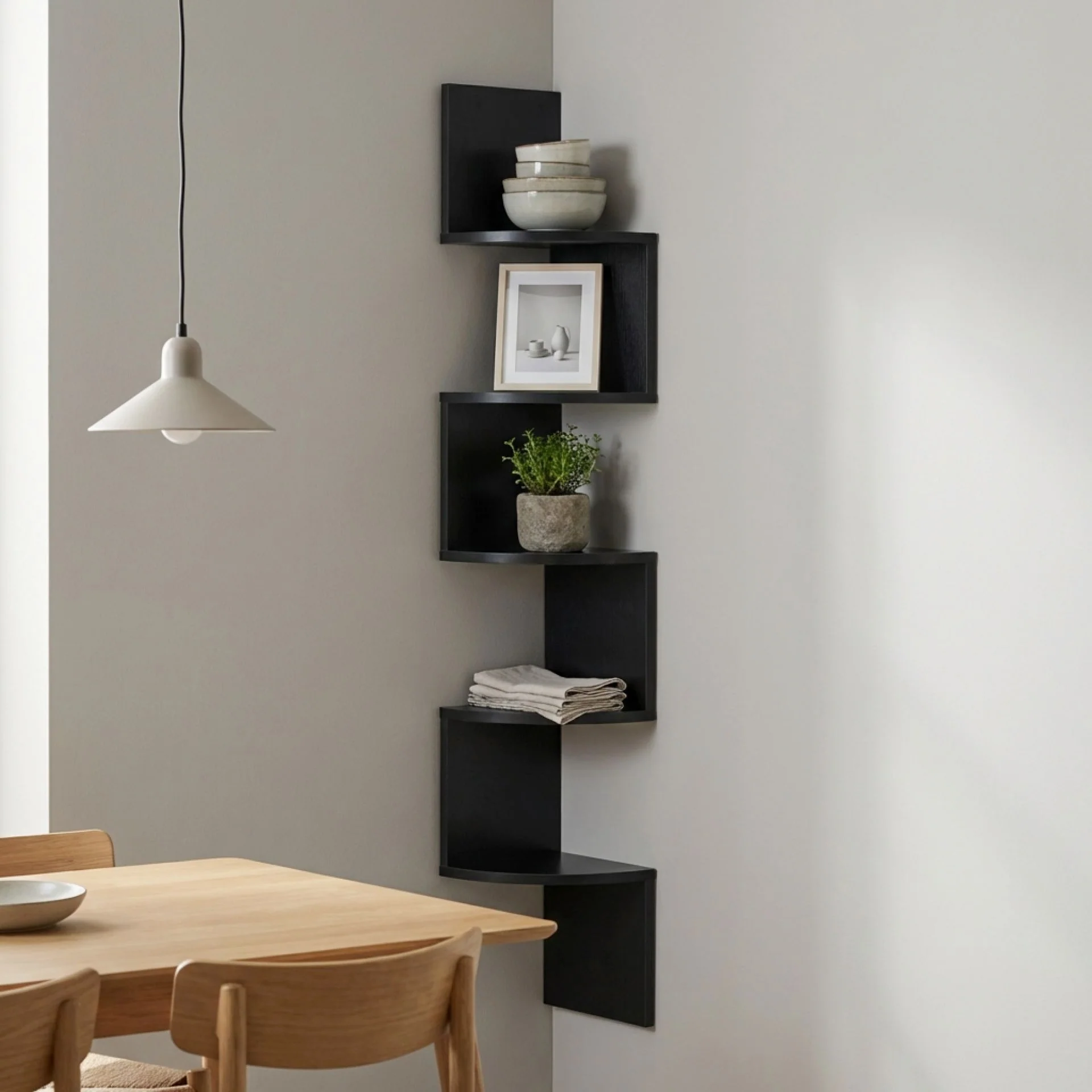 Nemi 5 Tier Wall Mounted Corner Shelf - Black - Image 5