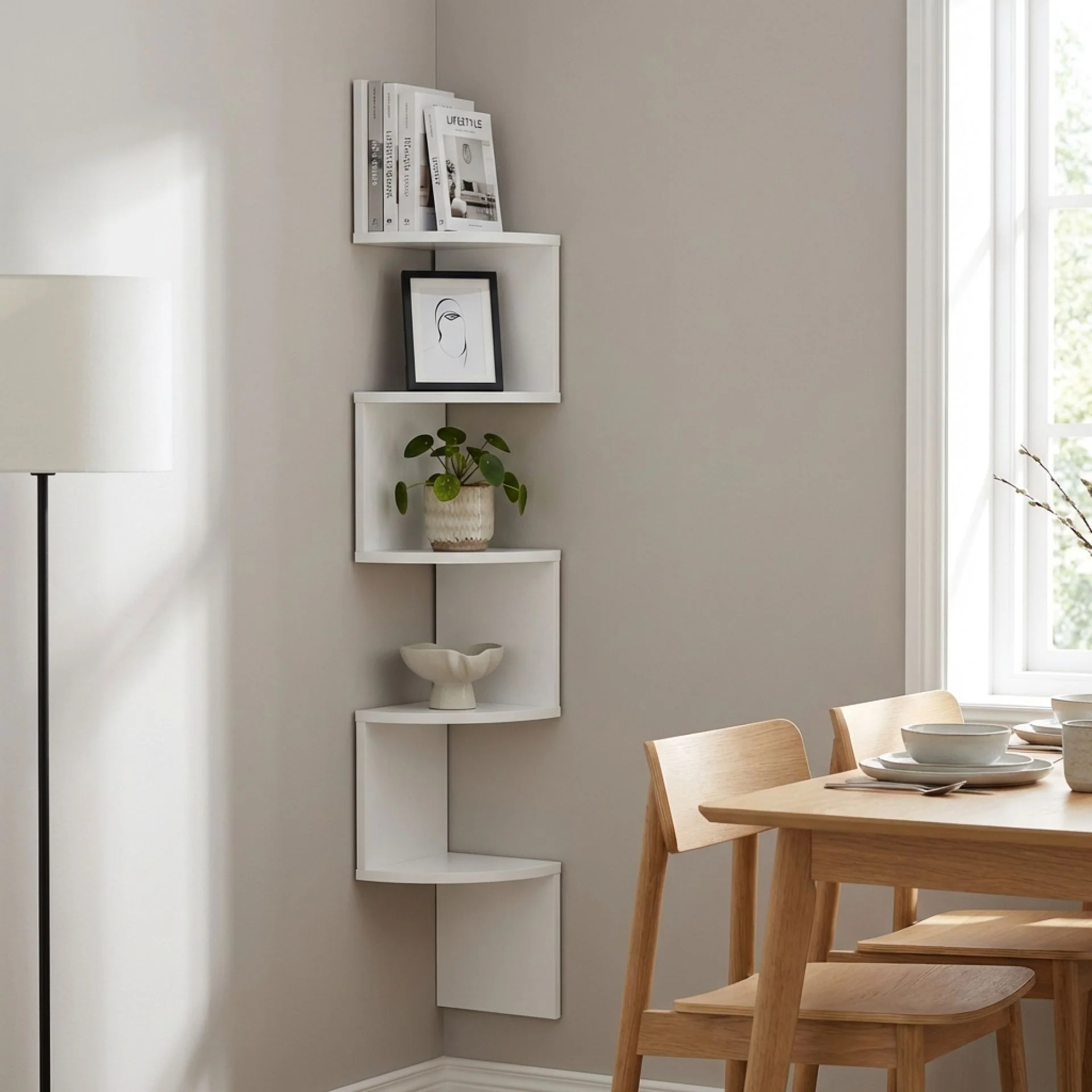 Nemi 5-Tier Wall Mounted Corner Shelf - White - Image 4