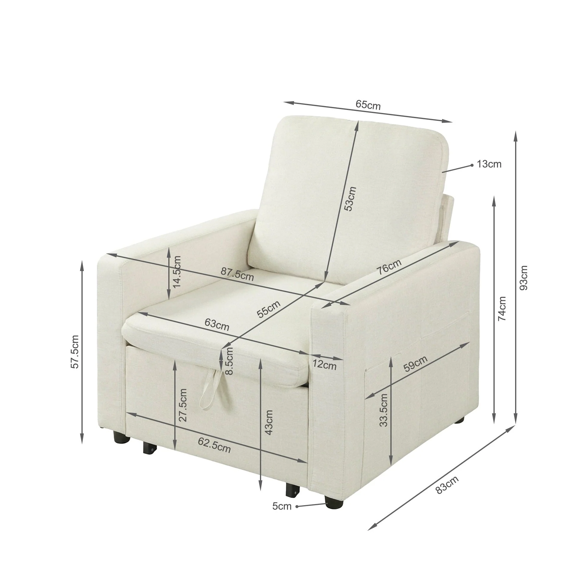 Nest Linen 1 Seater Sofa Bed - Cream - Image 19