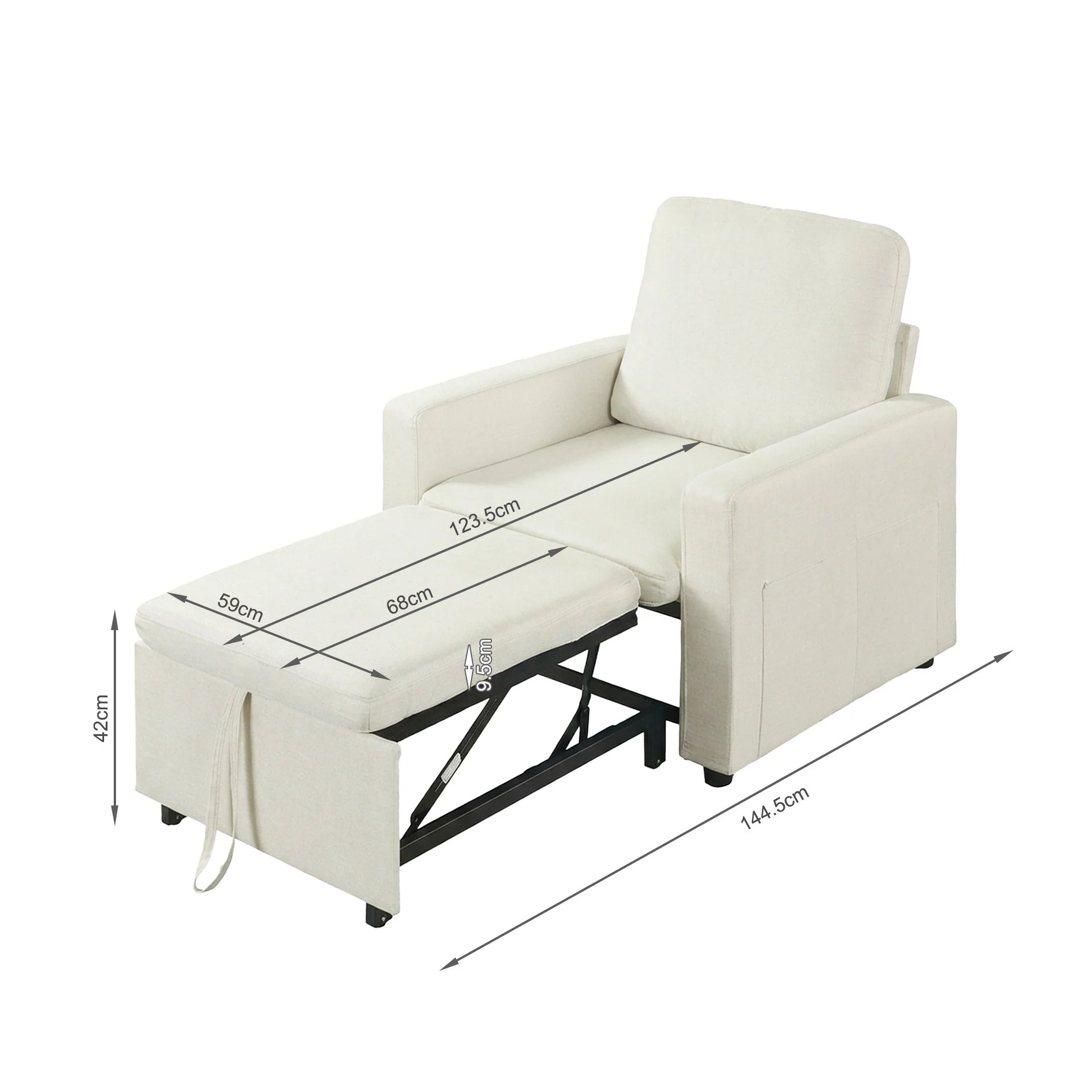 Nest Linen 1 Seater Sofa Bed - Cream - Image 20