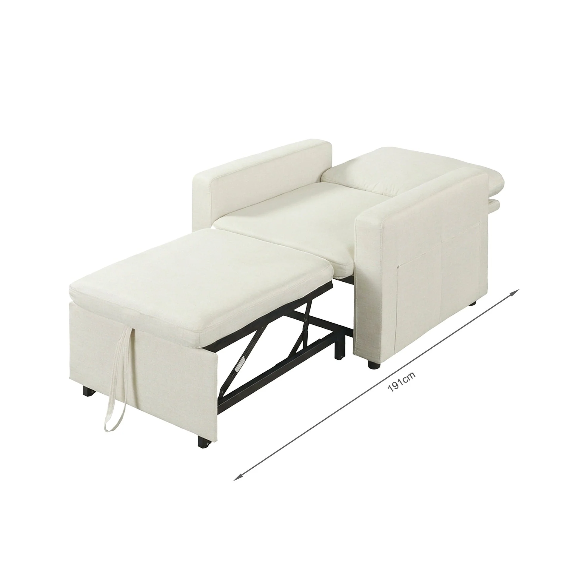 Nest Linen 1 Seater Sofa Bed - Cream - Image 21