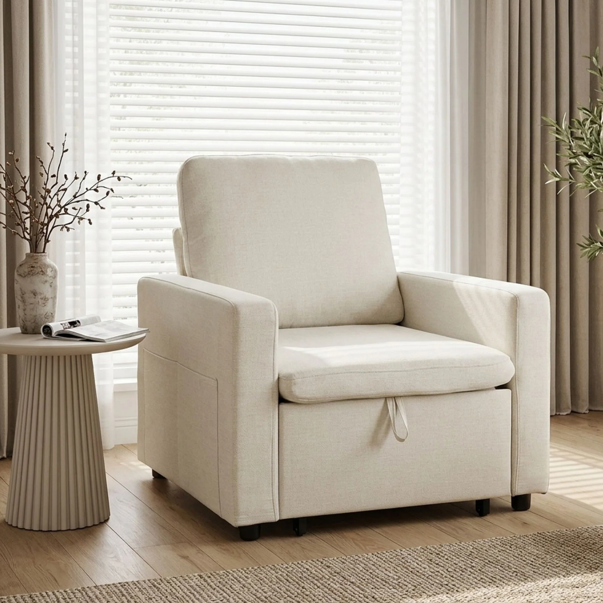Nest Linen 1 Seater Sofa Bed - Cream - Image 3