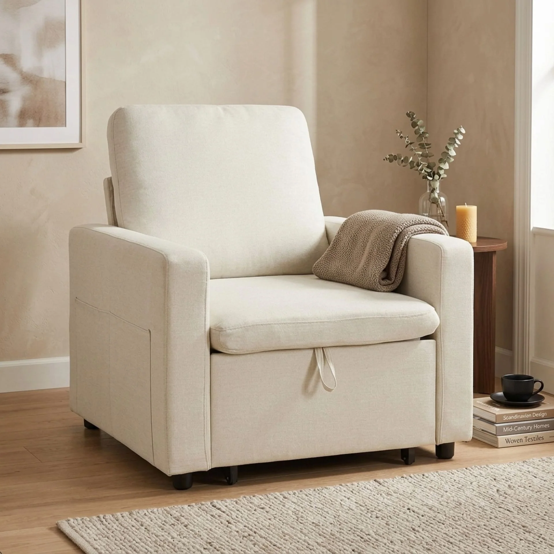 Nest Linen 1 Seater Sofa Bed - Cream - Image 4