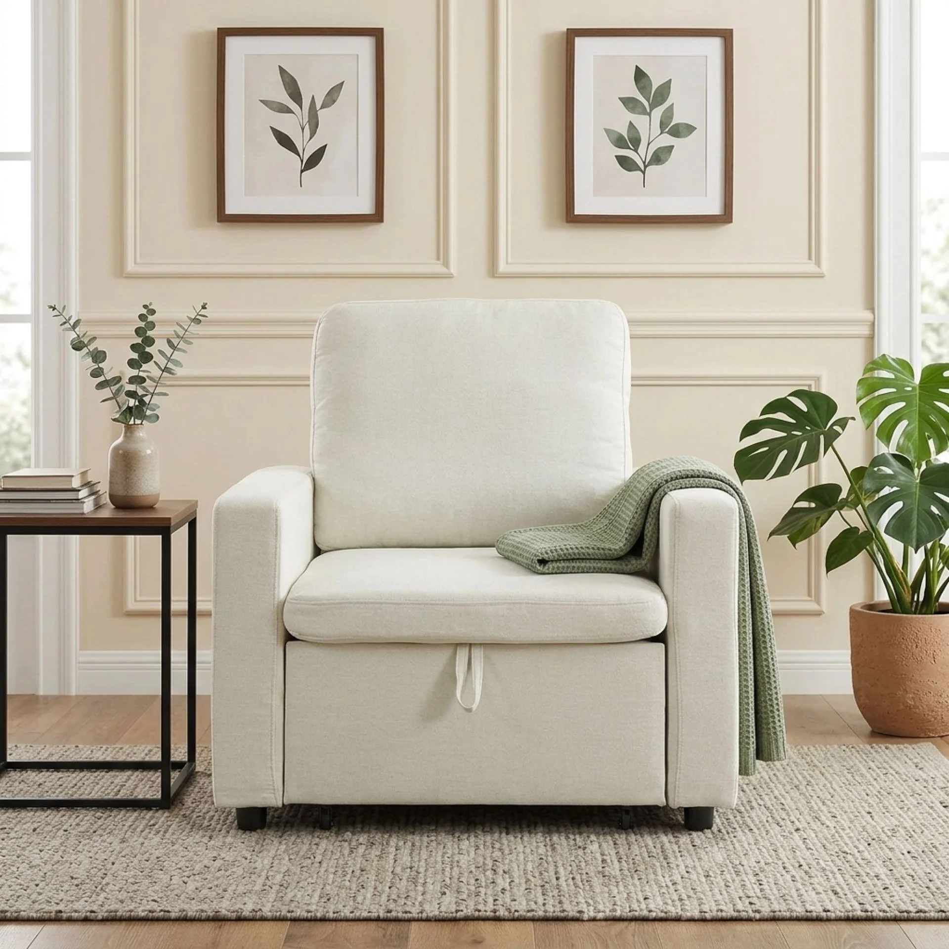 Nest Linen 1 Seater Sofa Bed - Cream - Image 5