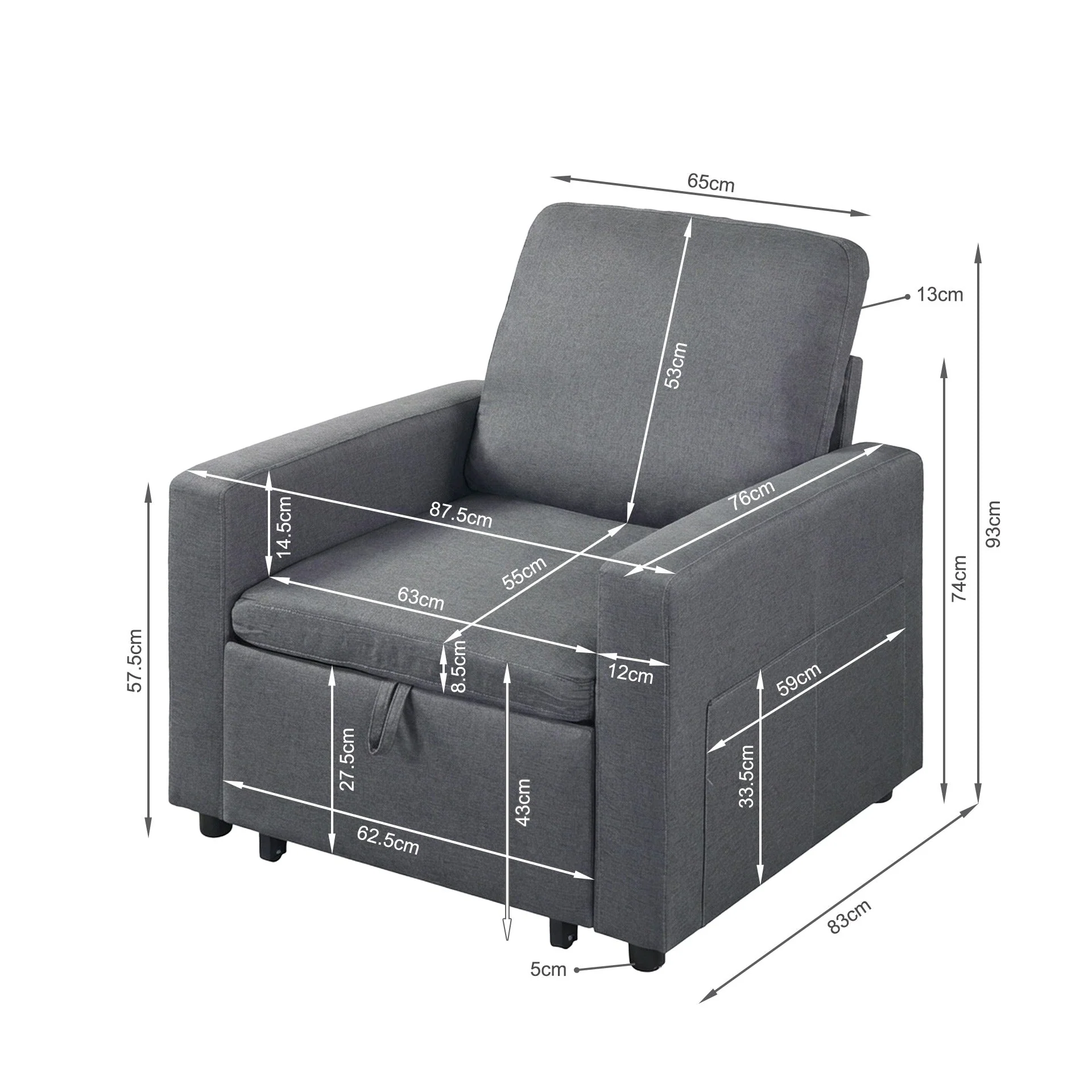 Nest Linen 1 Seater Sofa Bed - Dark Grey - Image 18