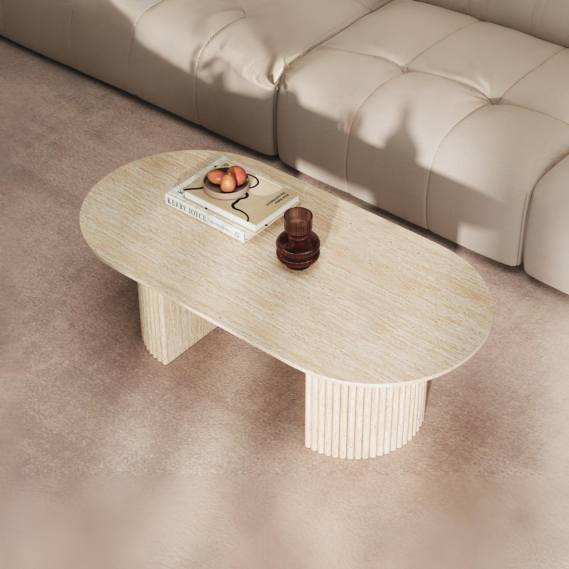 Nile Oval Coffee Table 140 x 70cm - Travertine - Image 3