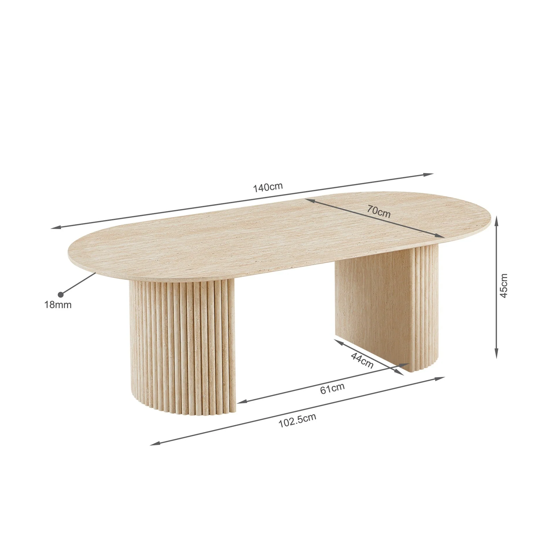 Nile Oval Coffee Table 140 x 70cm - Travertine - Image 7