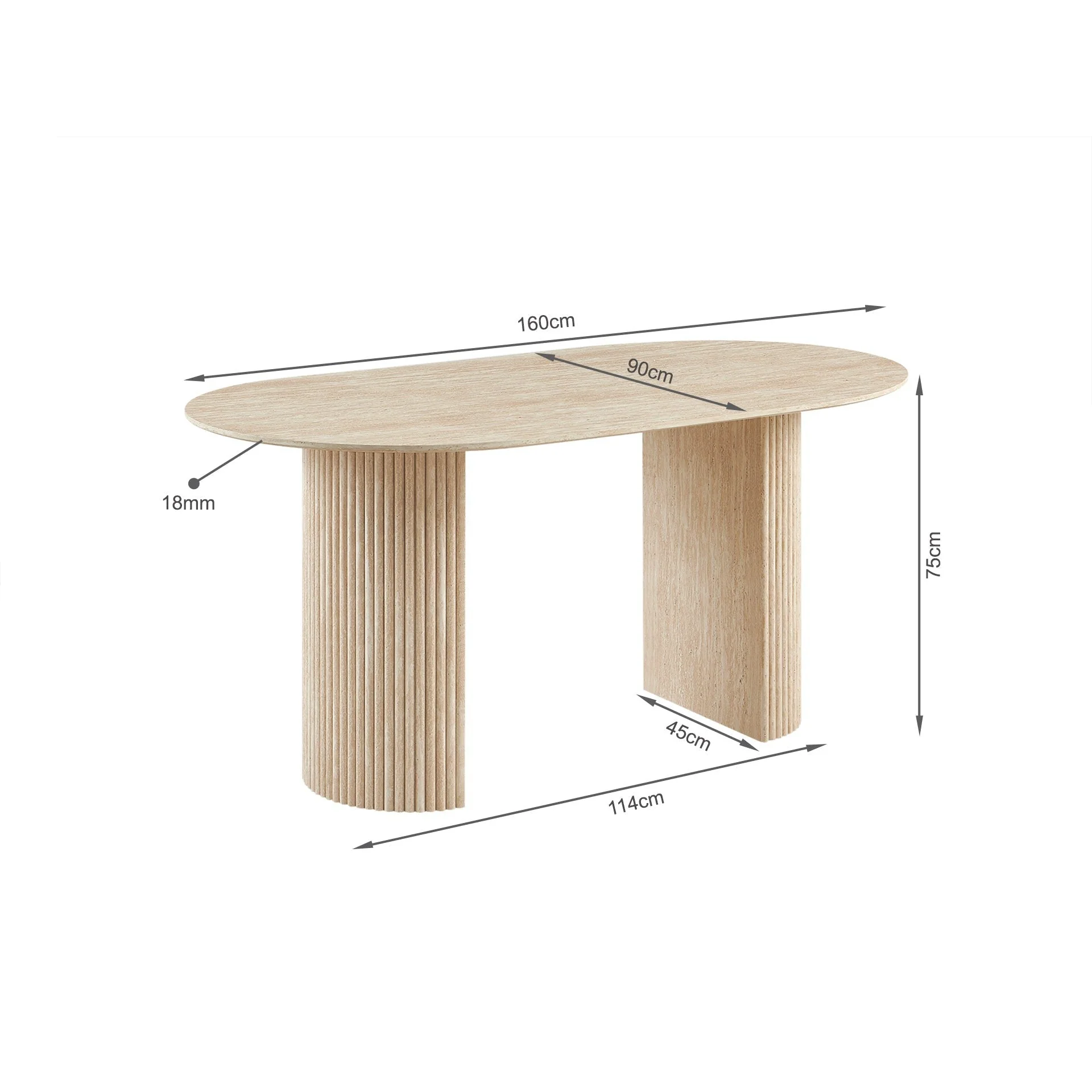 Nile Oval Dining Table 160 x 90cm - Travertine - Image 10