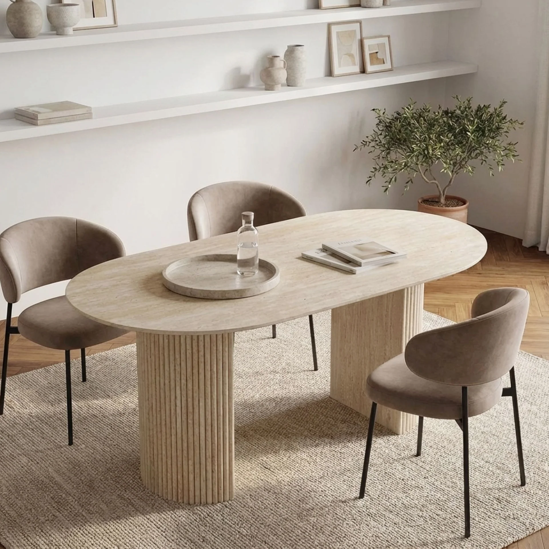 Nile Oval Dining Table 160 x 90cm - Travertine - Image 5