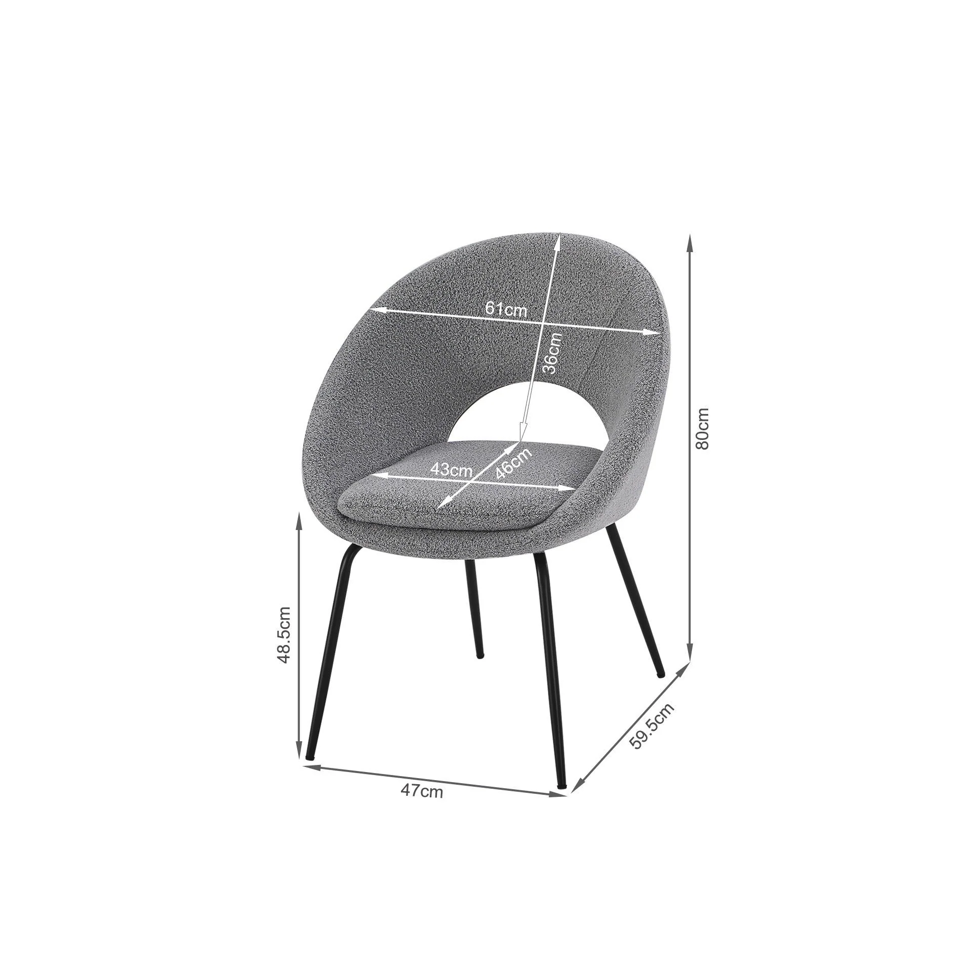 Nimue Fabric Dining Chair - Set of 2 - Greyish Black - Image 9