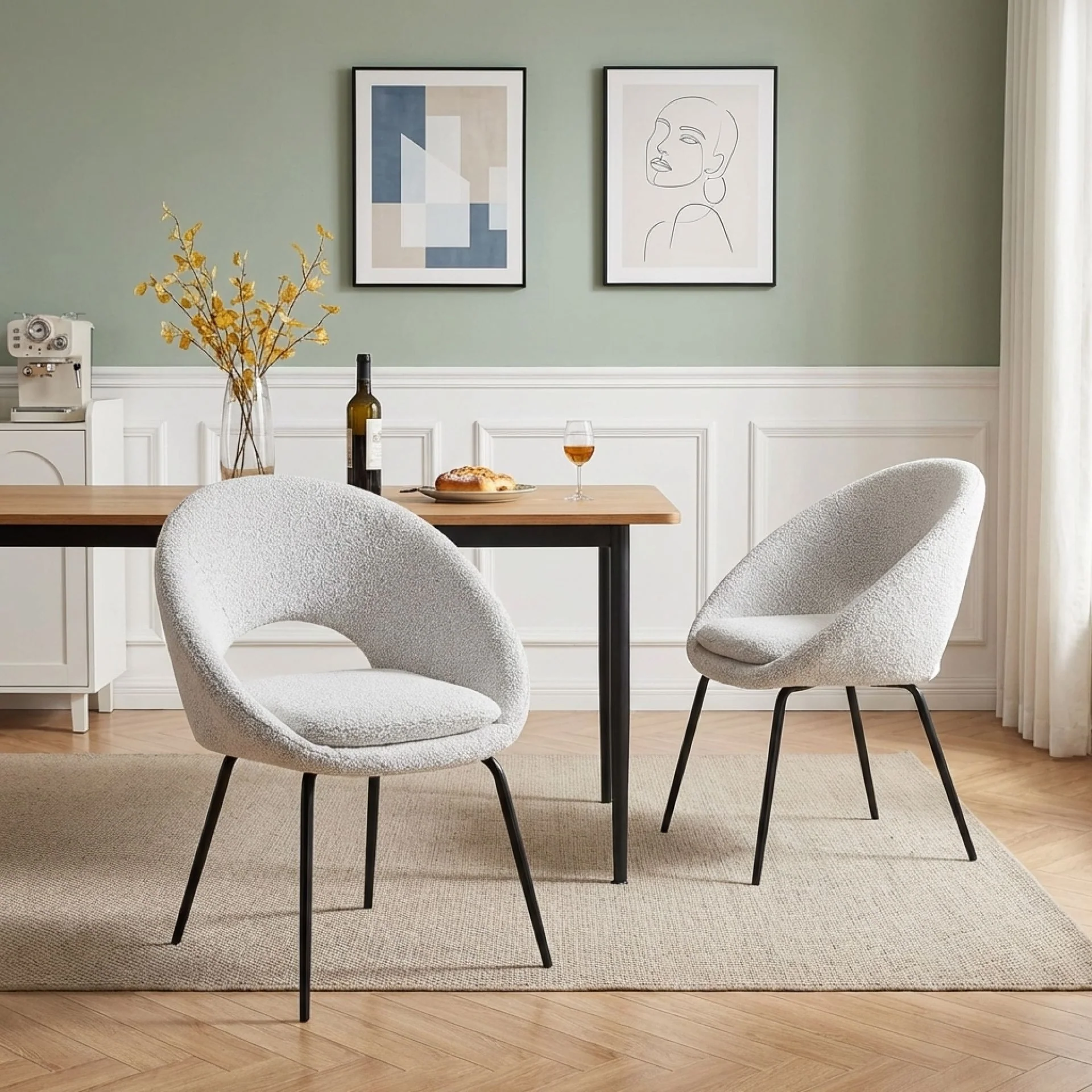 Nimue Fabric Dining Chair - Set of 2 - Greyish White