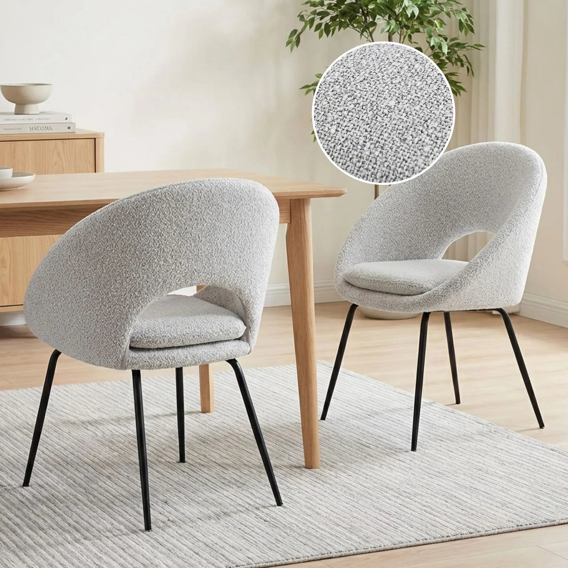 Nimue Fabric Dining Chair - Set of 2 - Greyish White - Image 2