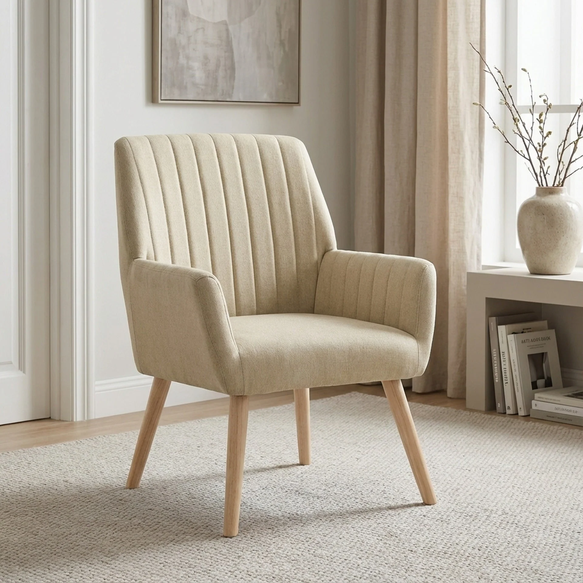 Niva Linen Armchair - Linen Beige - Image 4