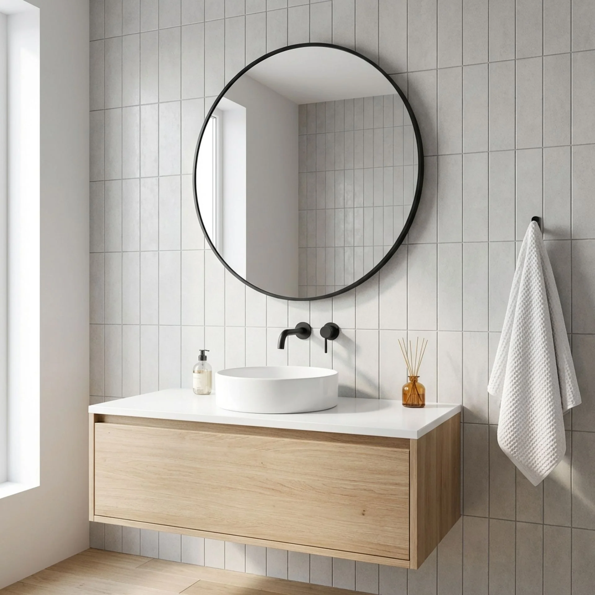 Noir Round Wooden Wall Mirror 80cm - Black - Image 2