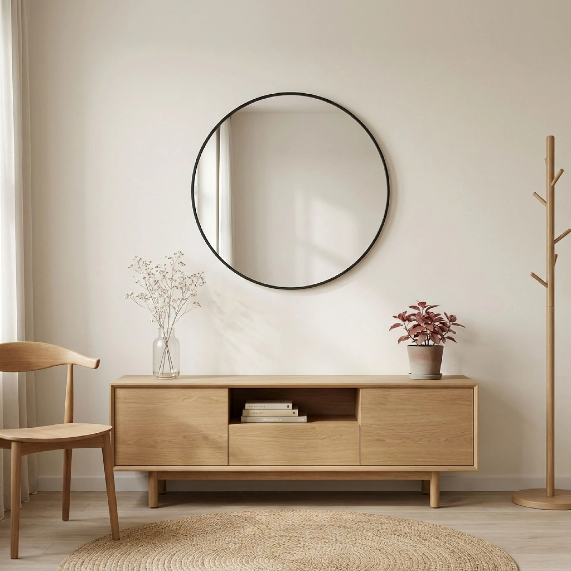 Noir Round Wooden Wall Mirror 80cm - Black - Image 3
