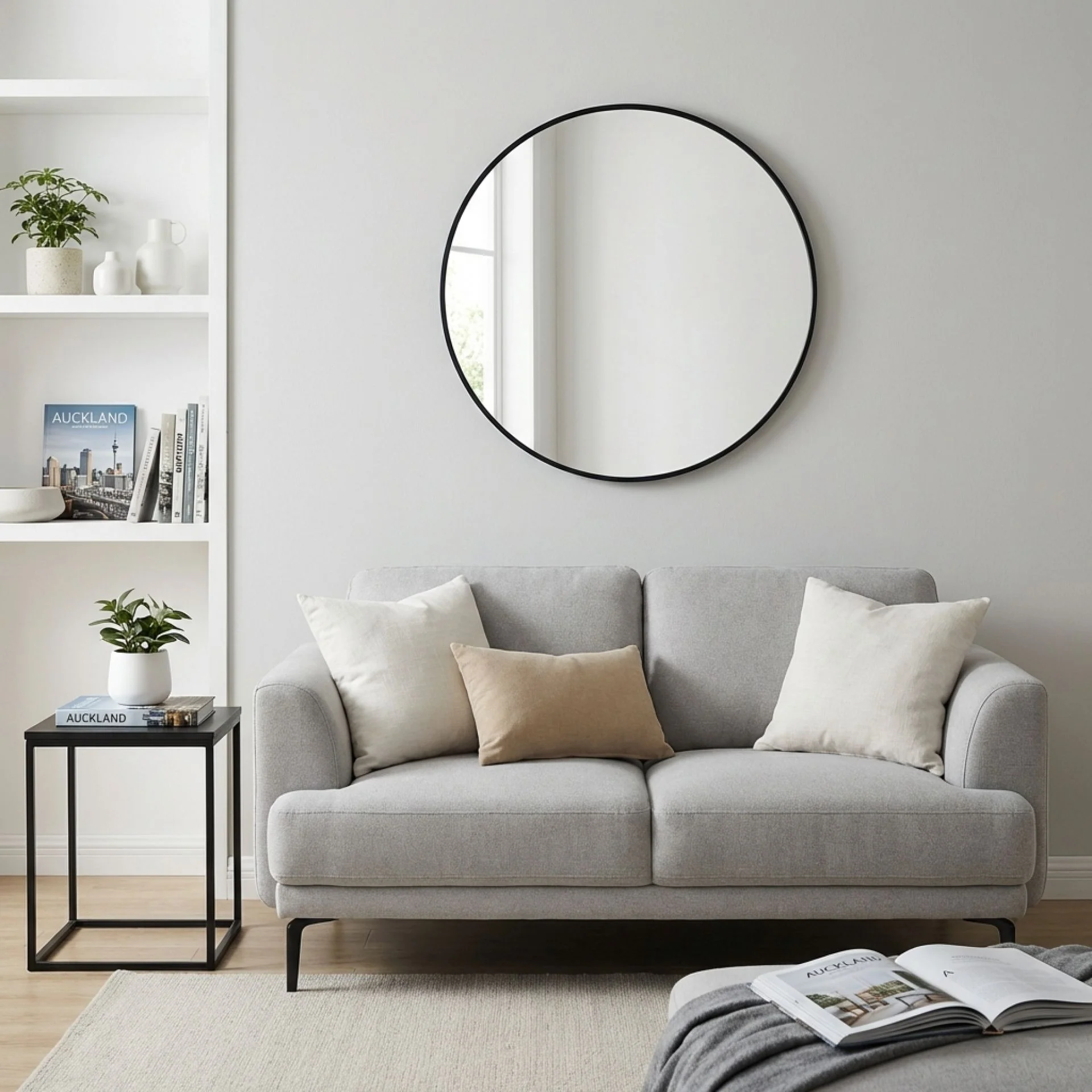 Noir Round Wooden Wall Mirror 80cm - Black - Image 4