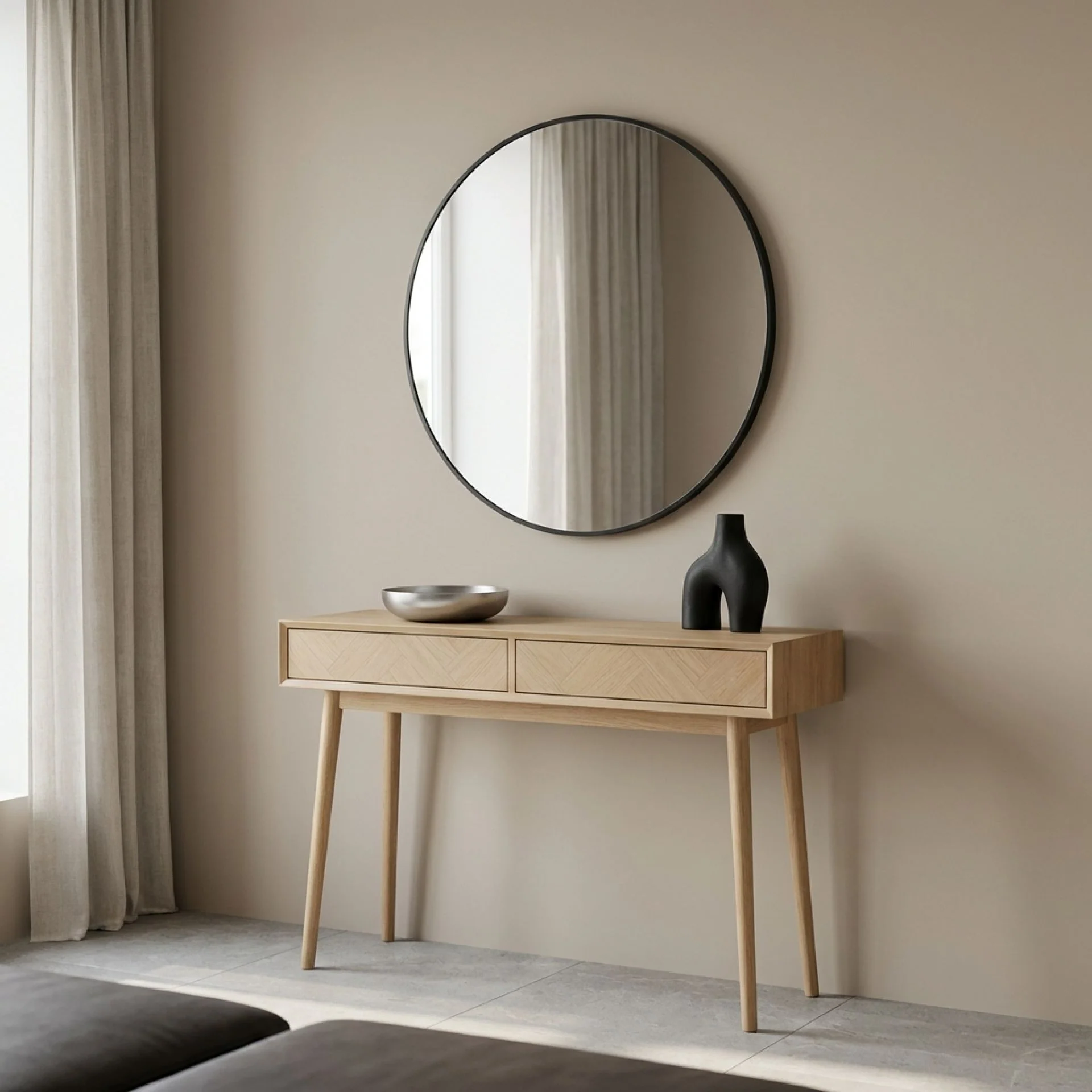 Noir Round Wooden Wall Mirror 80cm - Black - Image 5