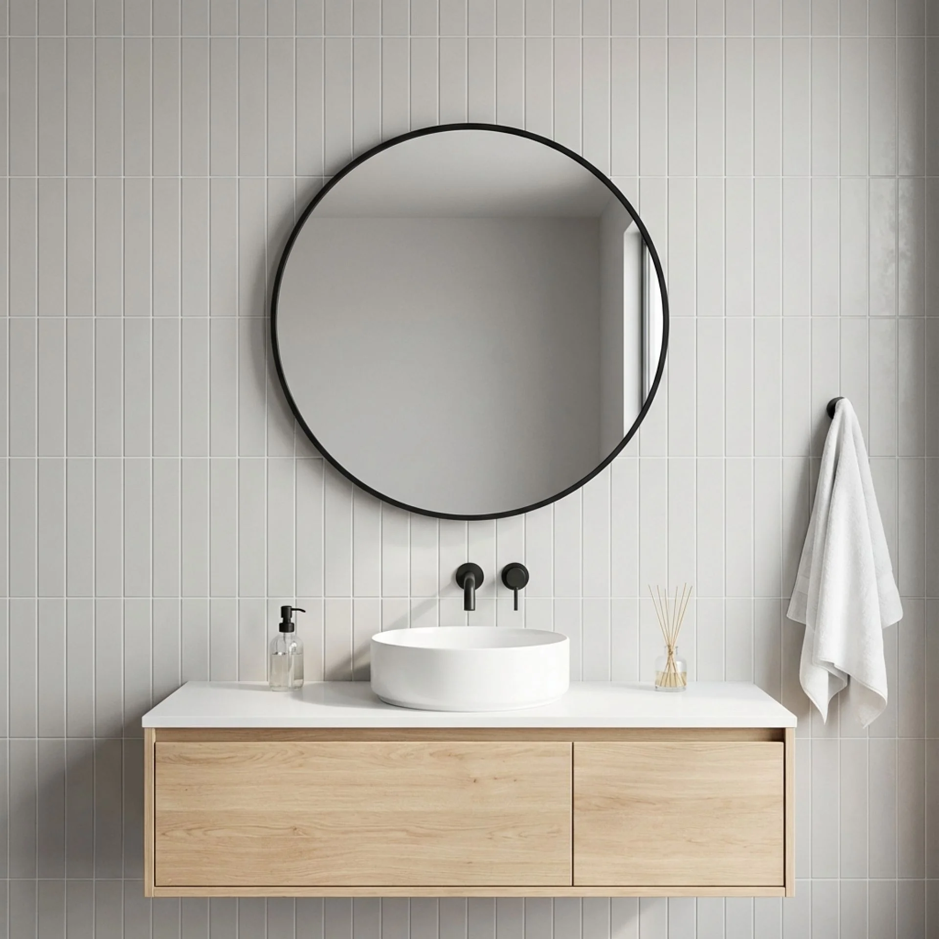 Noir Round Wooden Wall Mirror 80cm - Black - Image 6