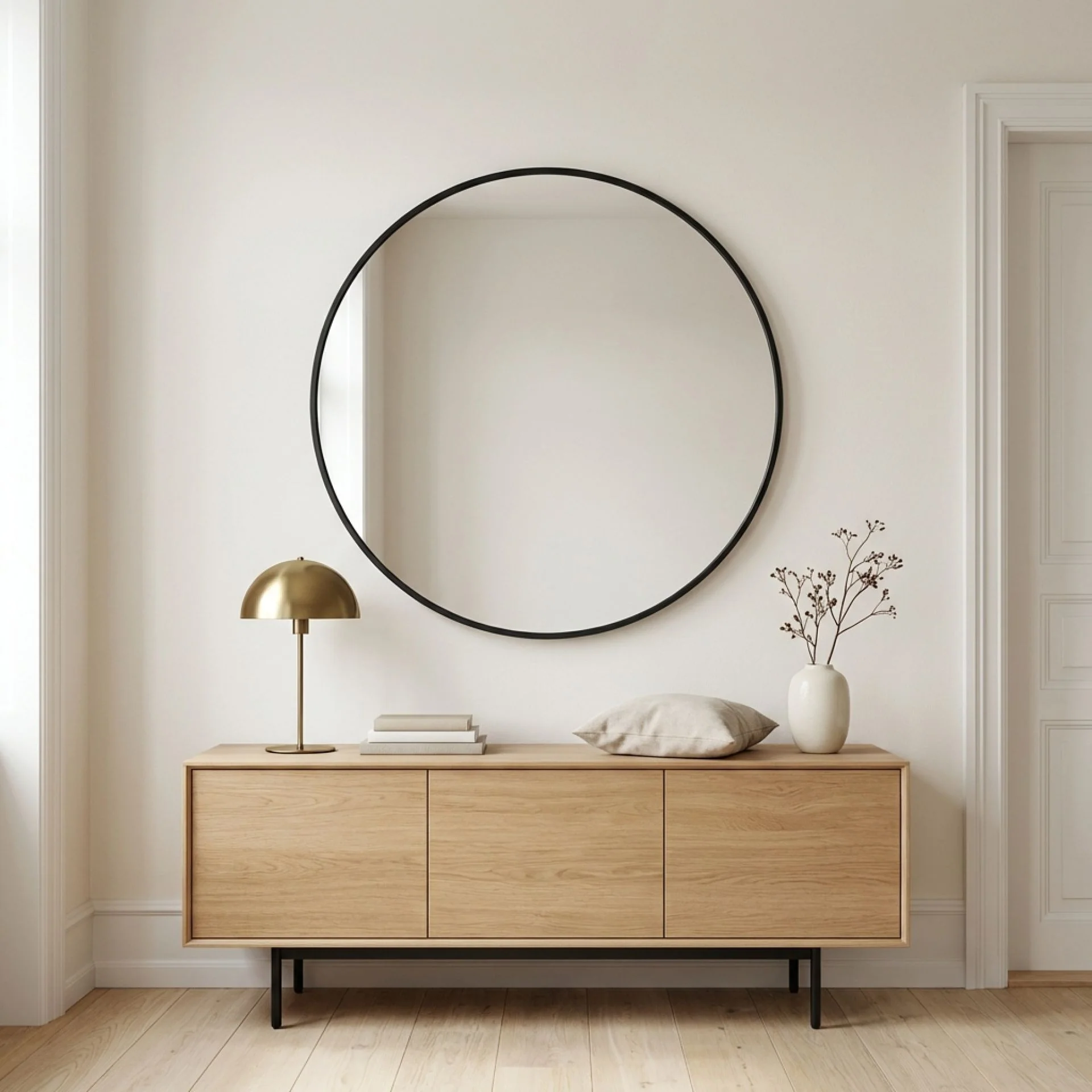 Noir Round Wooden Wall Mirror 90cm - Black - Image 4