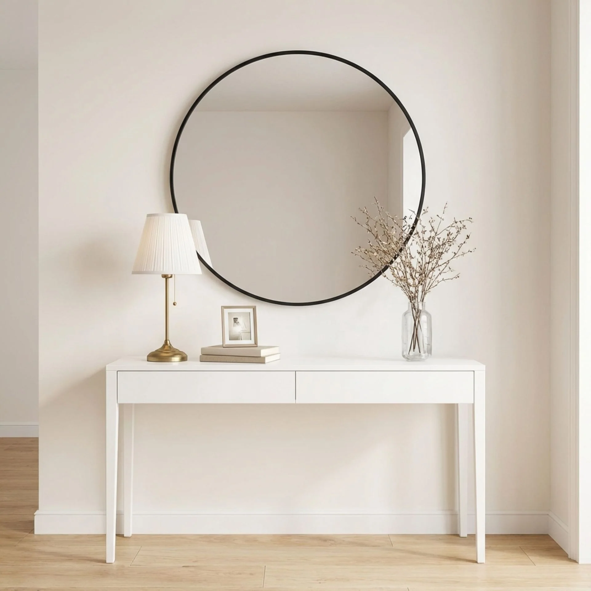 Noir Round Wooden Wall Mirror 90cm - Black - Image 5
