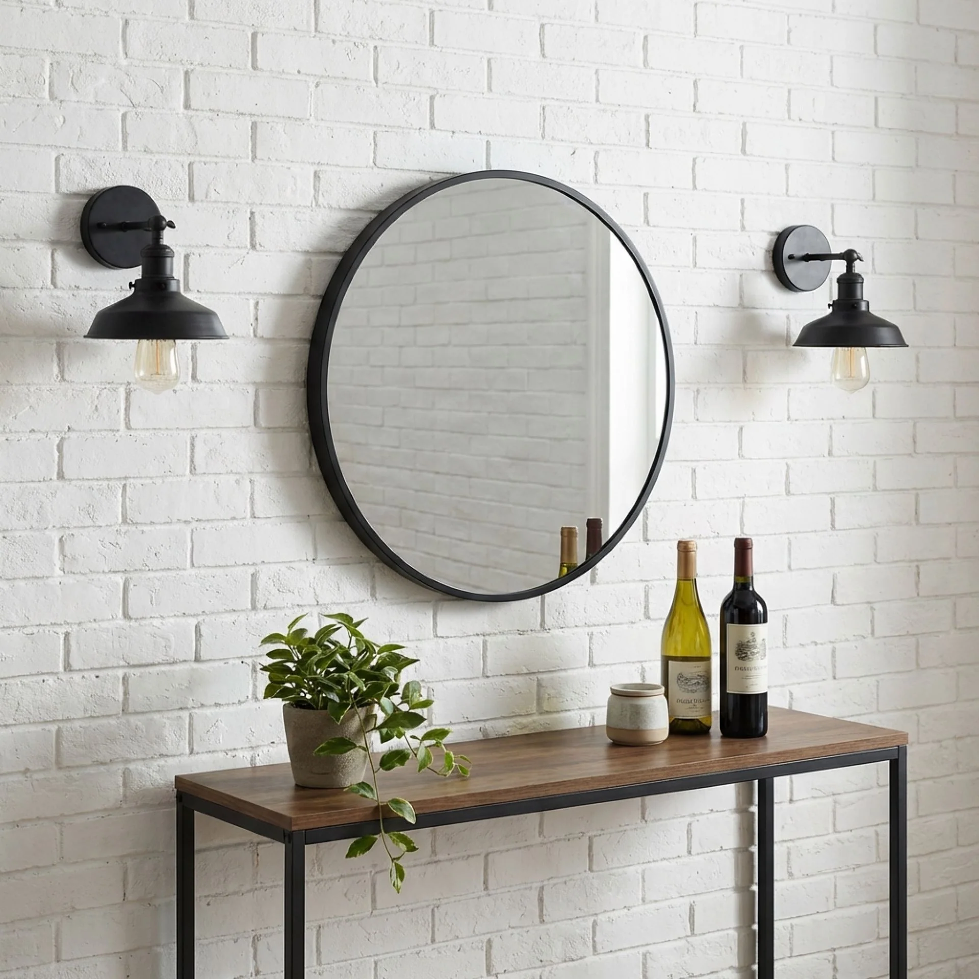 Noir Round Wooden Wall Mirror 50cm - Black - Image 3