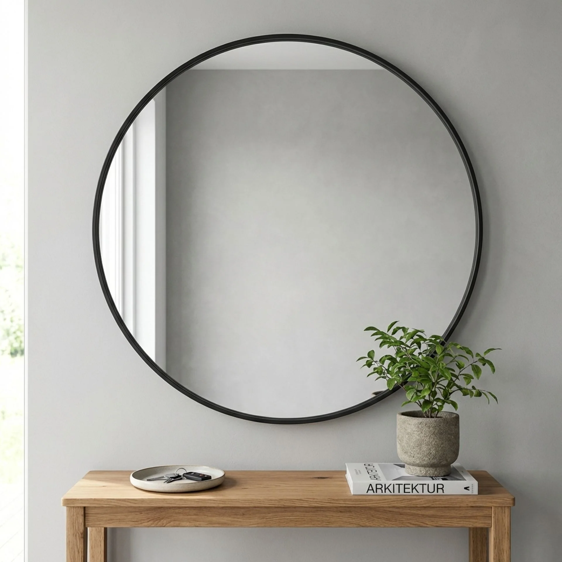 Noir Round Wooden Wall Mirror 60cm - Black - Image 2