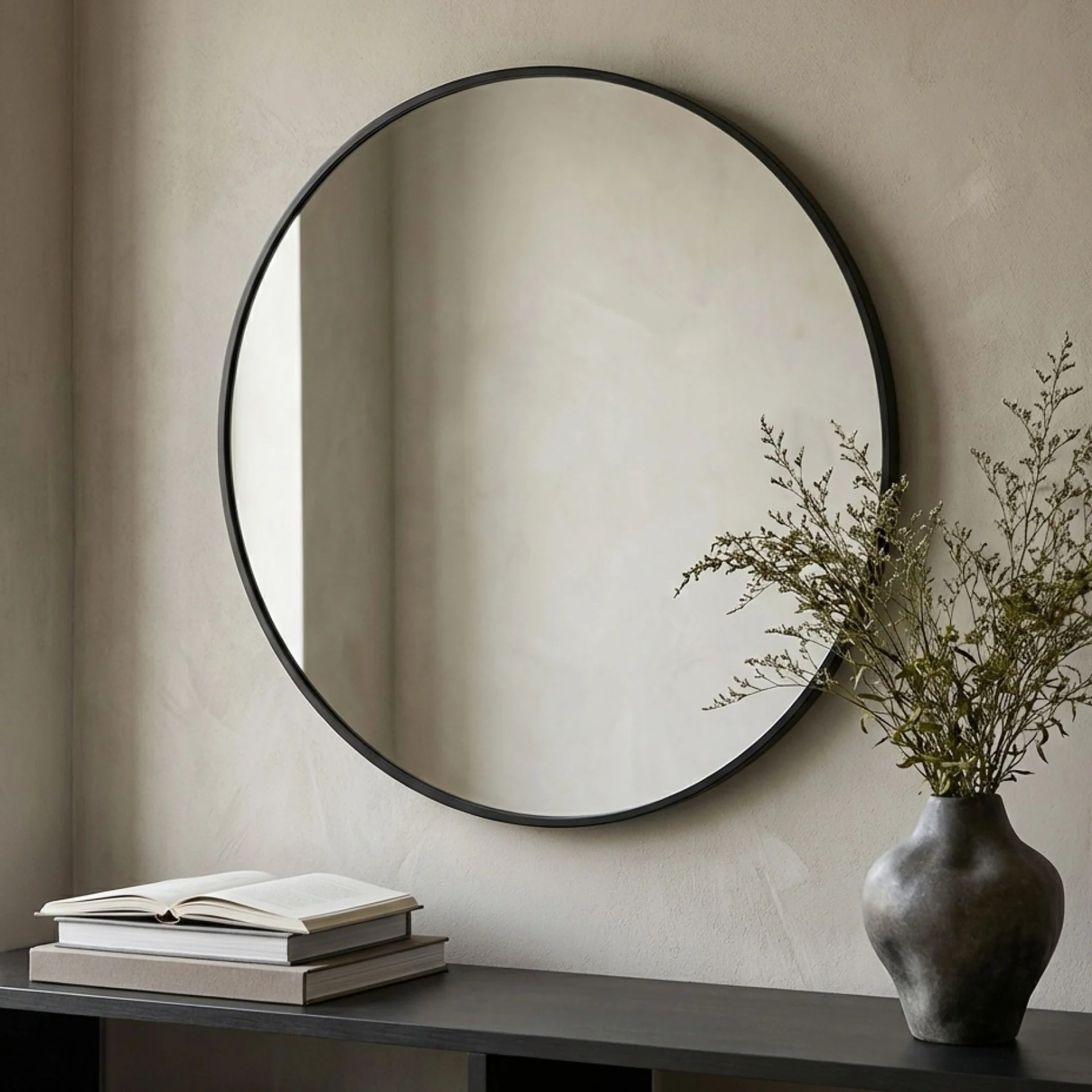 Noir Round Wooden Wall Mirror 60cm - Black - Image 4