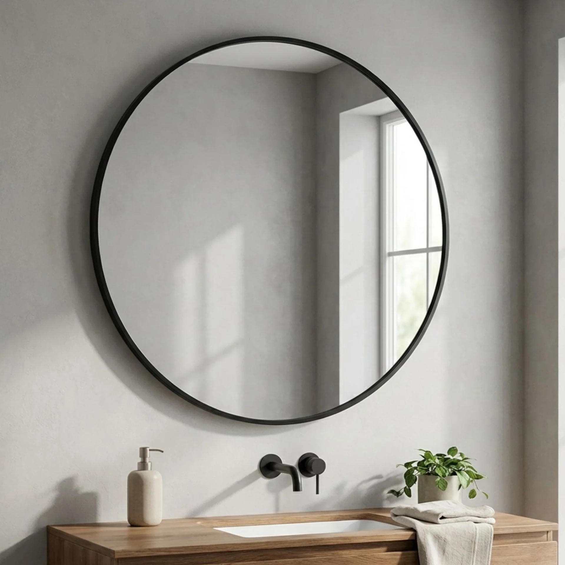 Noir Round Wooden Wall Mirror 60cm - Black - Image 5