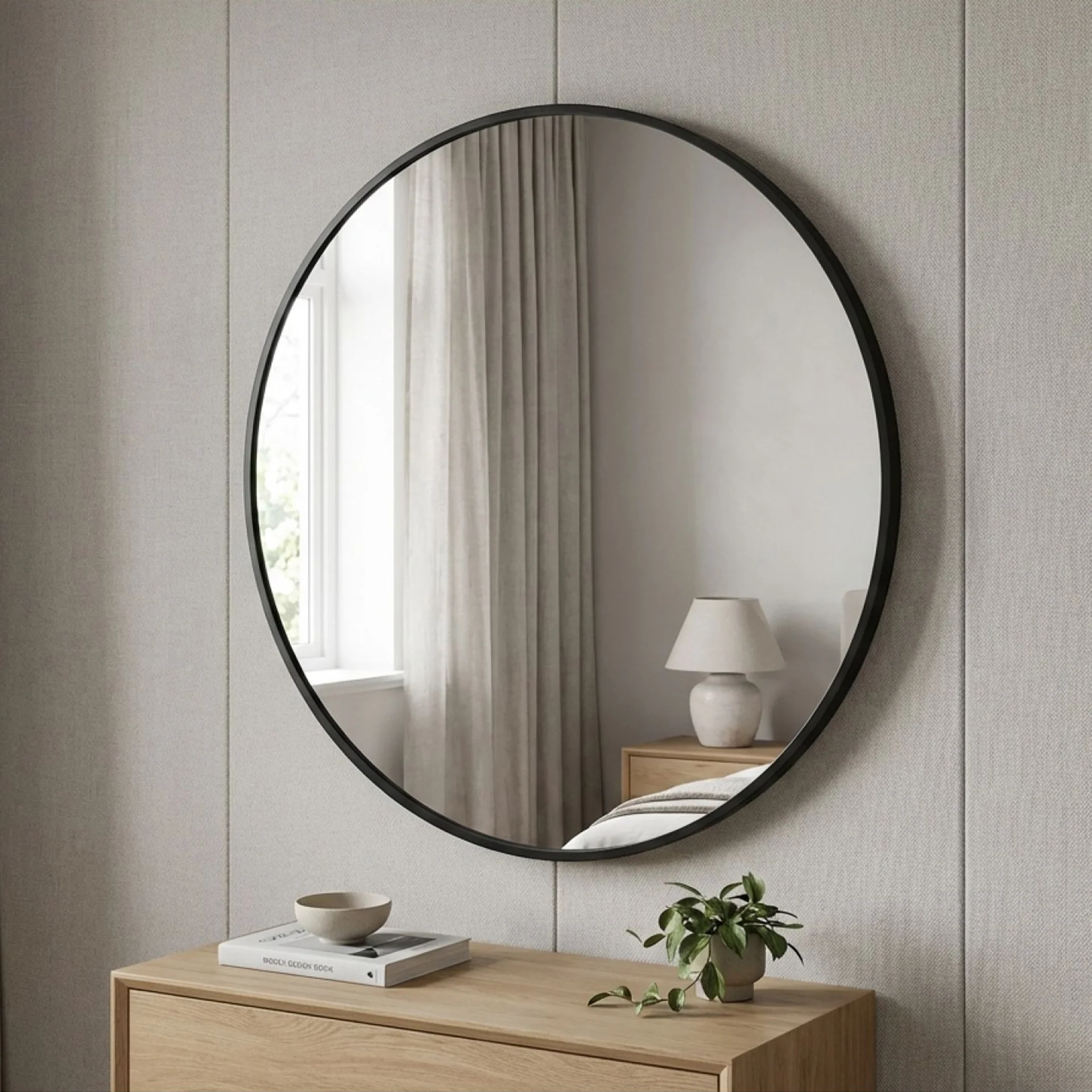 Noir Round Wooden Wall Mirror 60cm - Black - Image 6