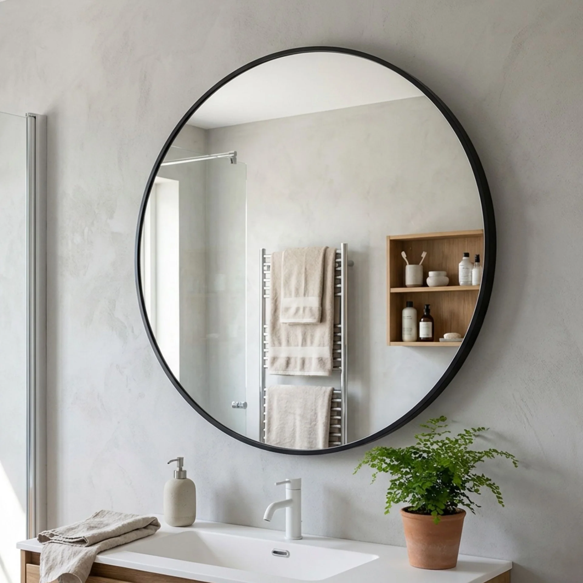 Noir Round Wooden Wall Mirror 70cm - Black - Image 4