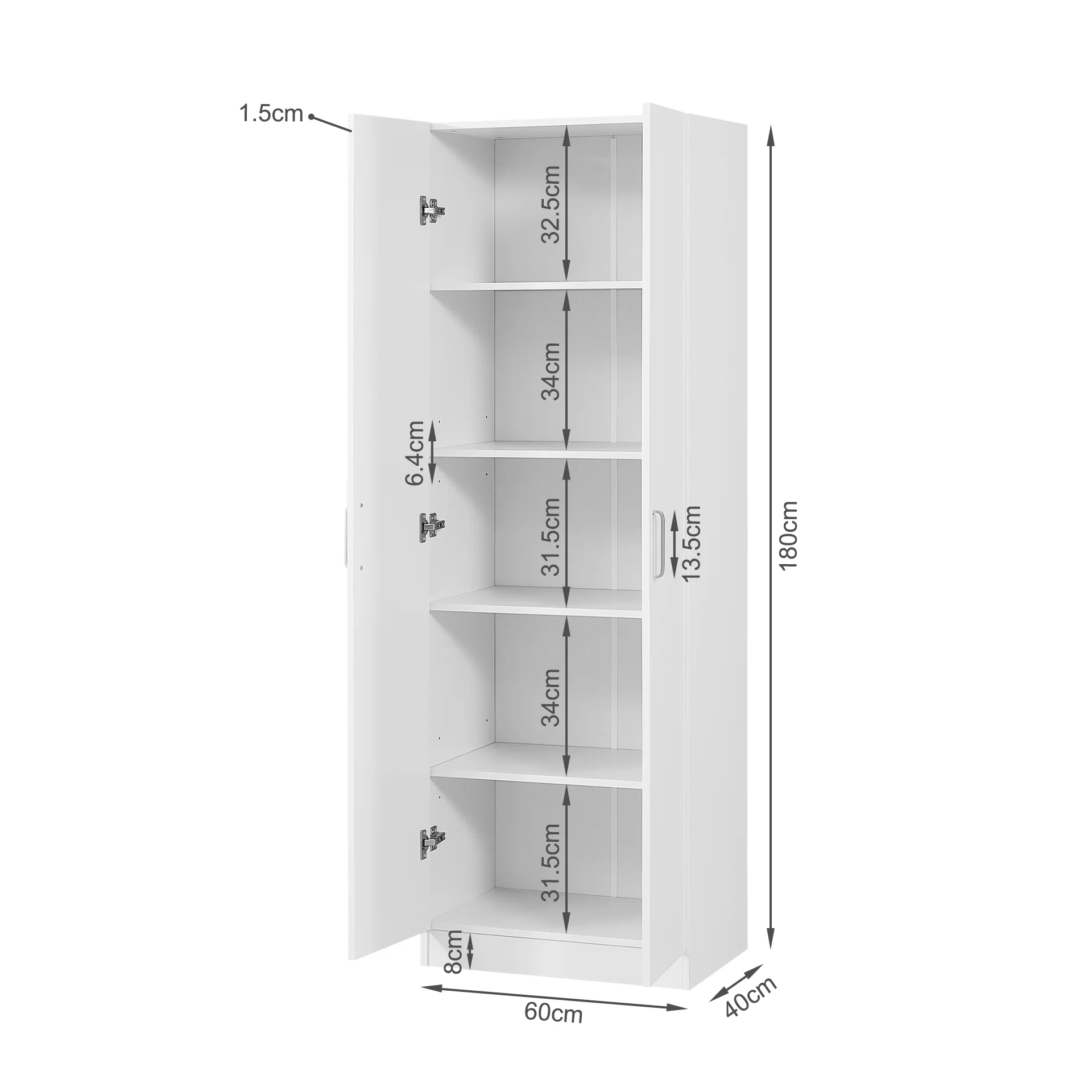 Nordic 2 Door Cupboard 60cm - White - Image 14