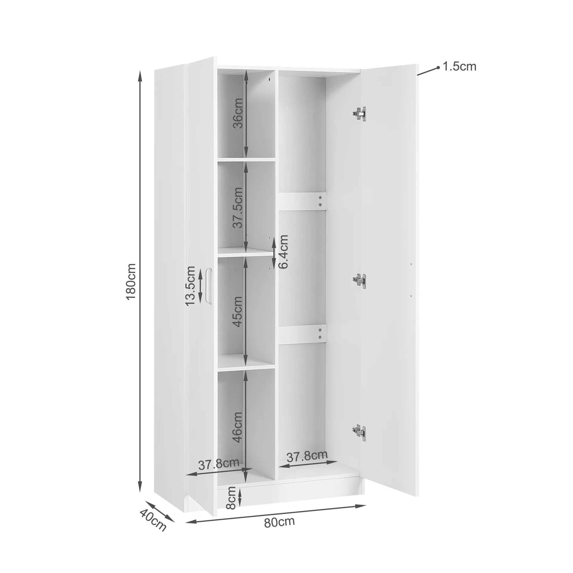 Nordic 2 Door Broom Cupboard 80cm - White - Image 15