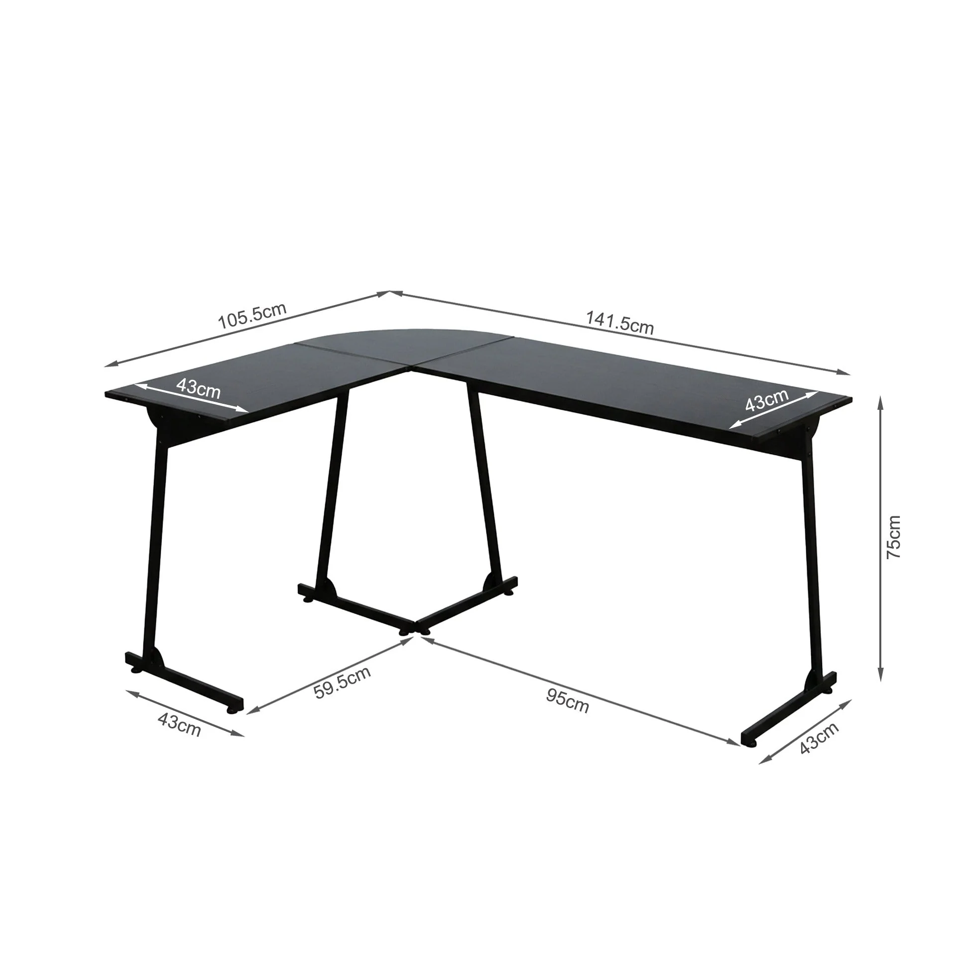 Nordix L-Shaped Computer Corner Desk - Black - Image 10
