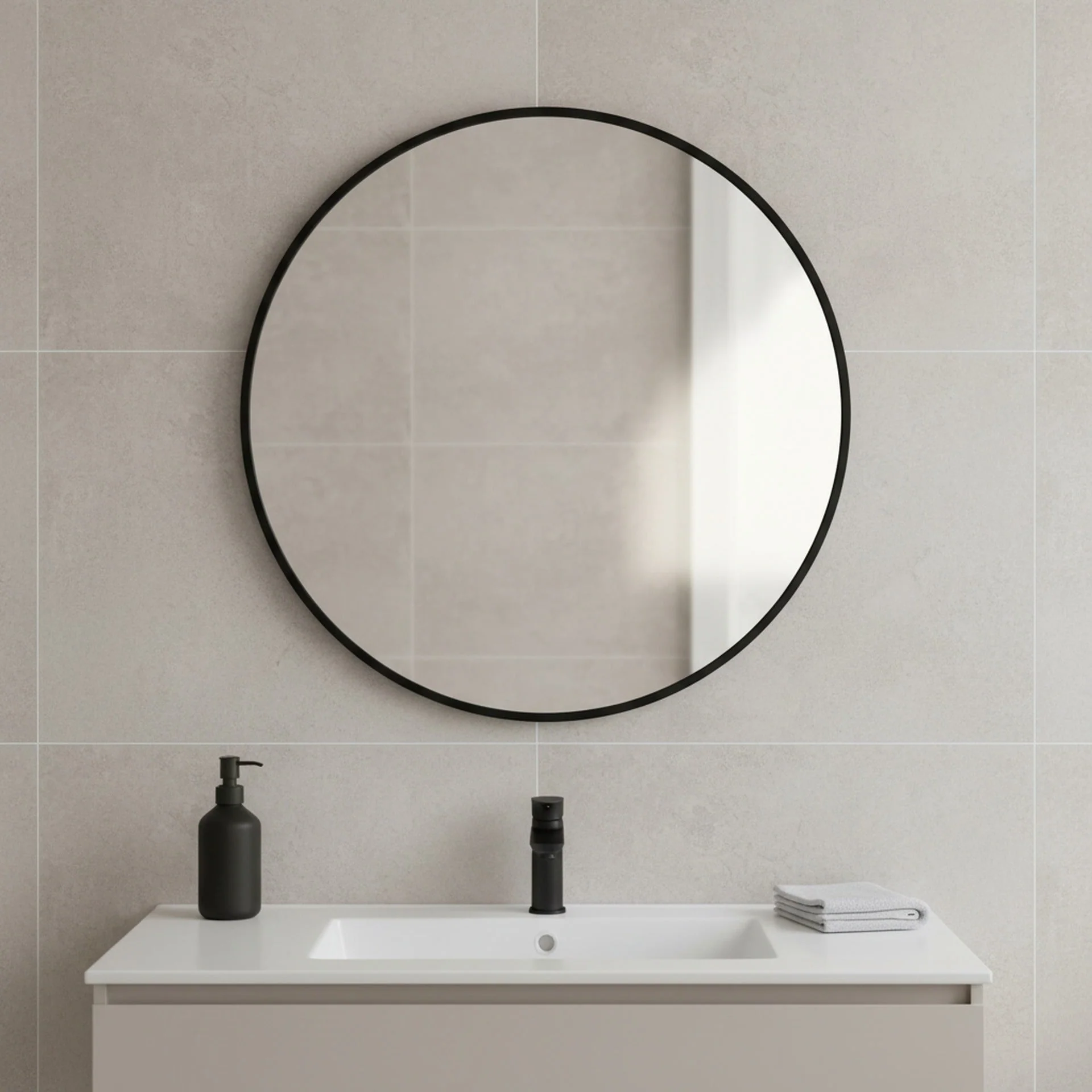 Nova Round Metal Framed Wall Mirror 50cm - Black - Image 2