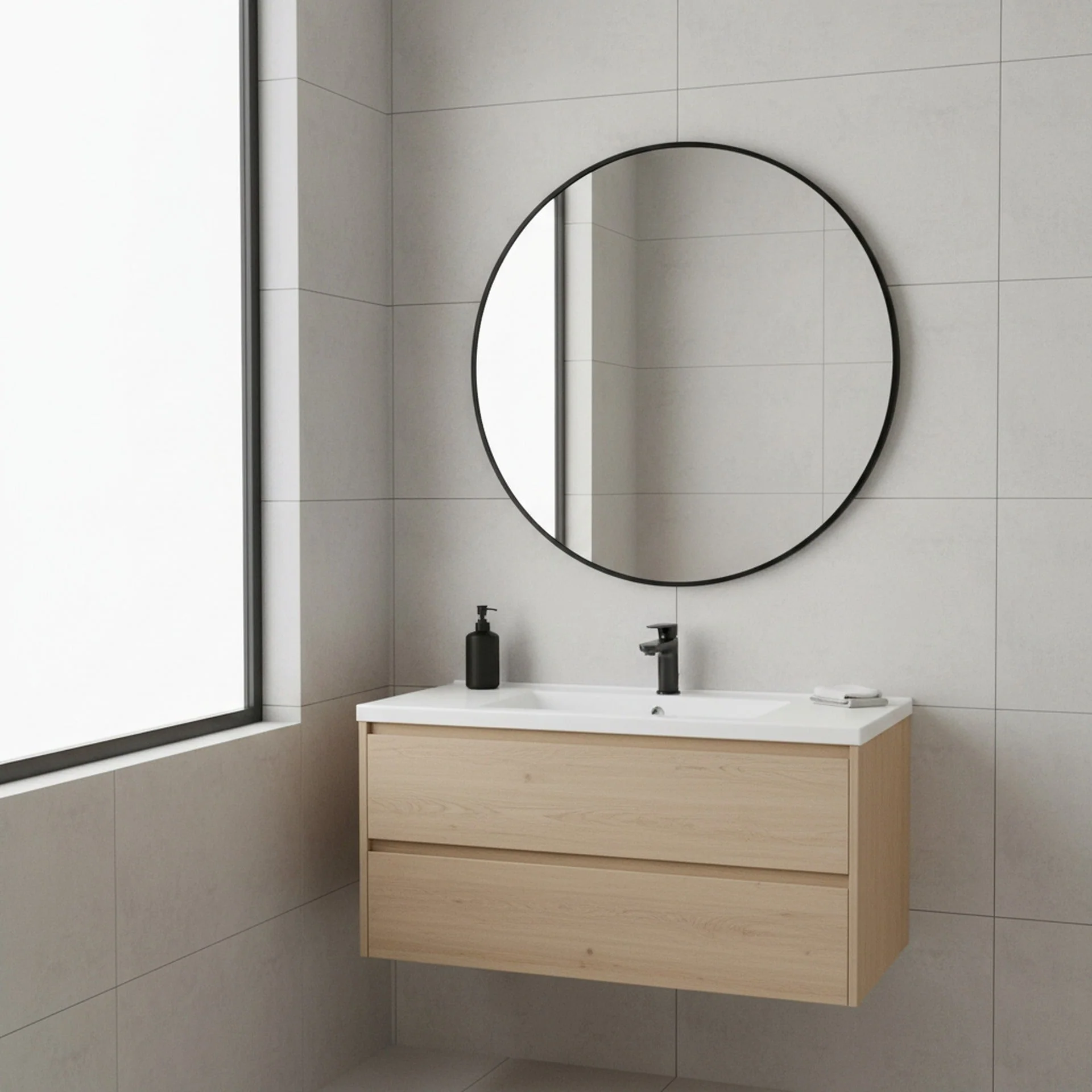 Nova Round Metal Framed Wall Mirror 70cm - Black - Image 4